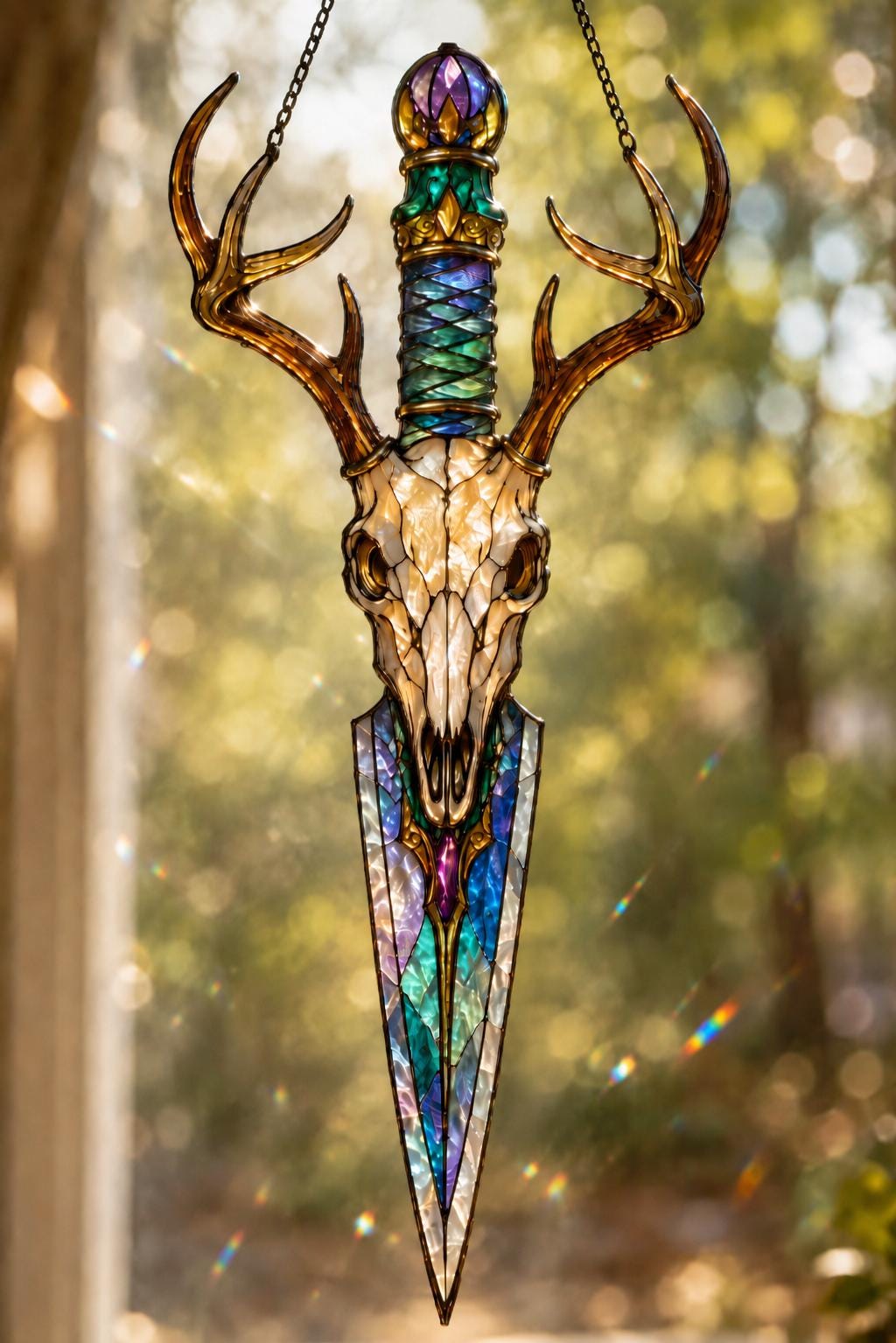 Deer Skull Dagger Suncatcher - Gothic Antler Acrylic Window Hanging - image 8