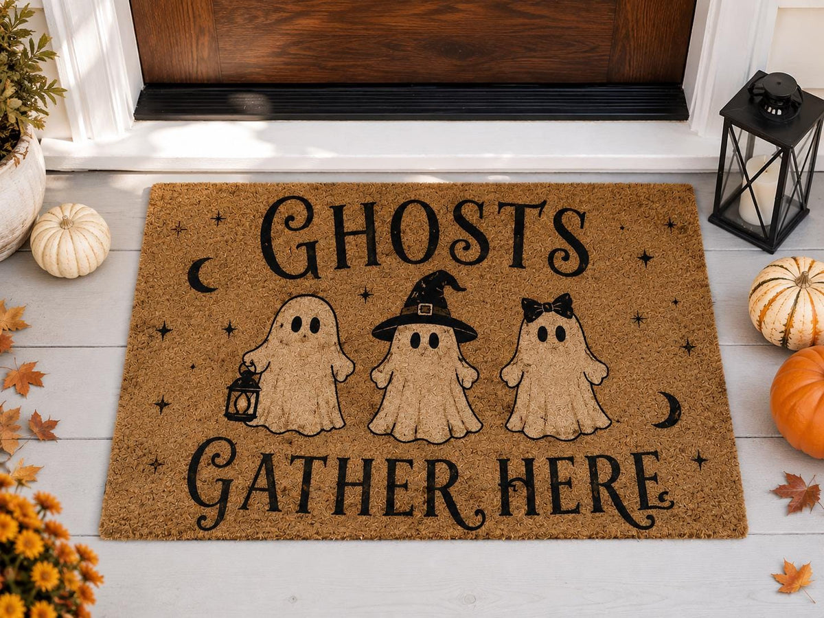 Ghosts Gather Here Doormat - Halloween Ghost Welcome Mat - image 3