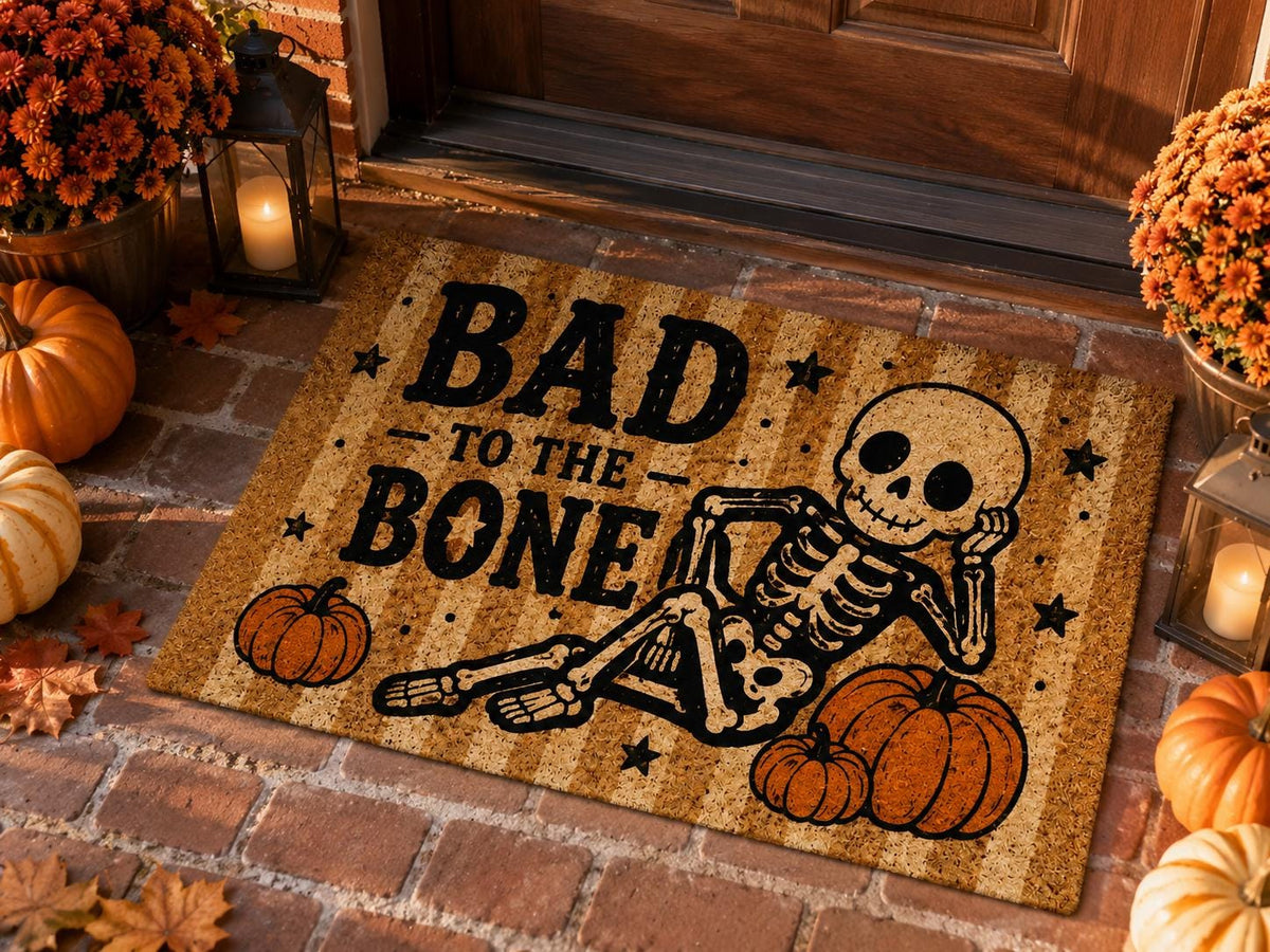 Bad to the Bone Doormat - Halloween Skeleton Welcome Mat - image 2