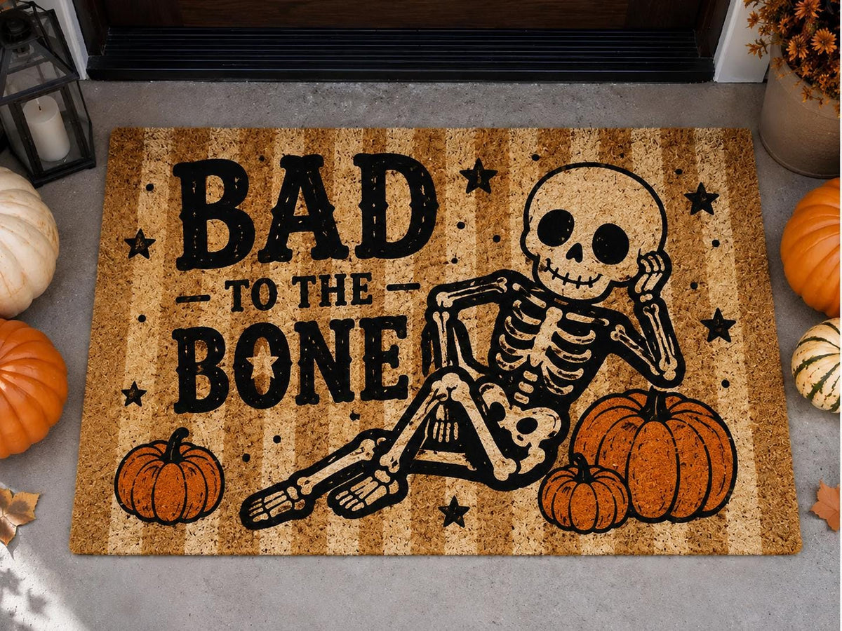 Bad to the Bone Doormat - Halloween Skeleton Welcome Mat