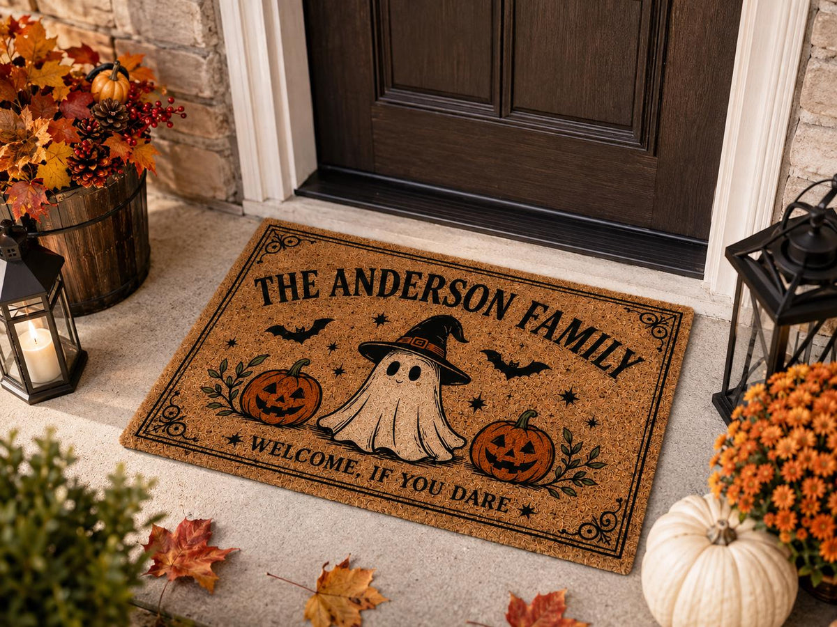 Personalized Halloween Doormat - Custom Family Name Ghost Welcome Mat - image 2