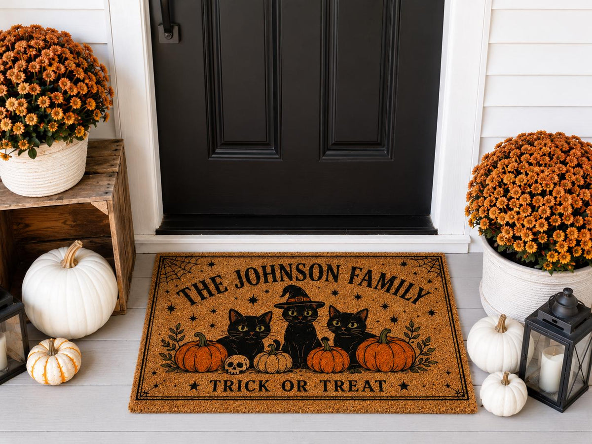 Black Cat Halloween Doormat - Personalized Family Name Welcome Mat - image 4