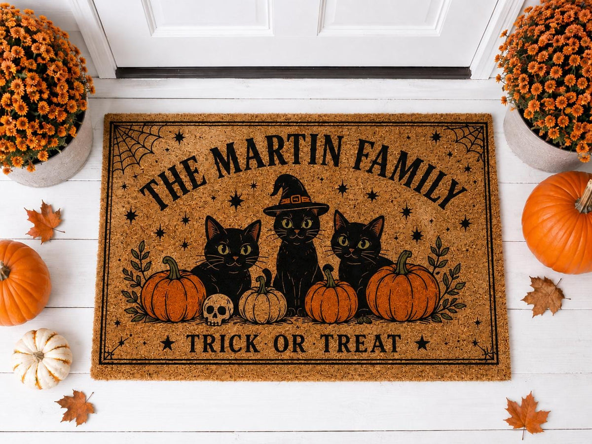 Black Cat Halloween Doormat - Personalized Family Name Welcome Mat - image 6