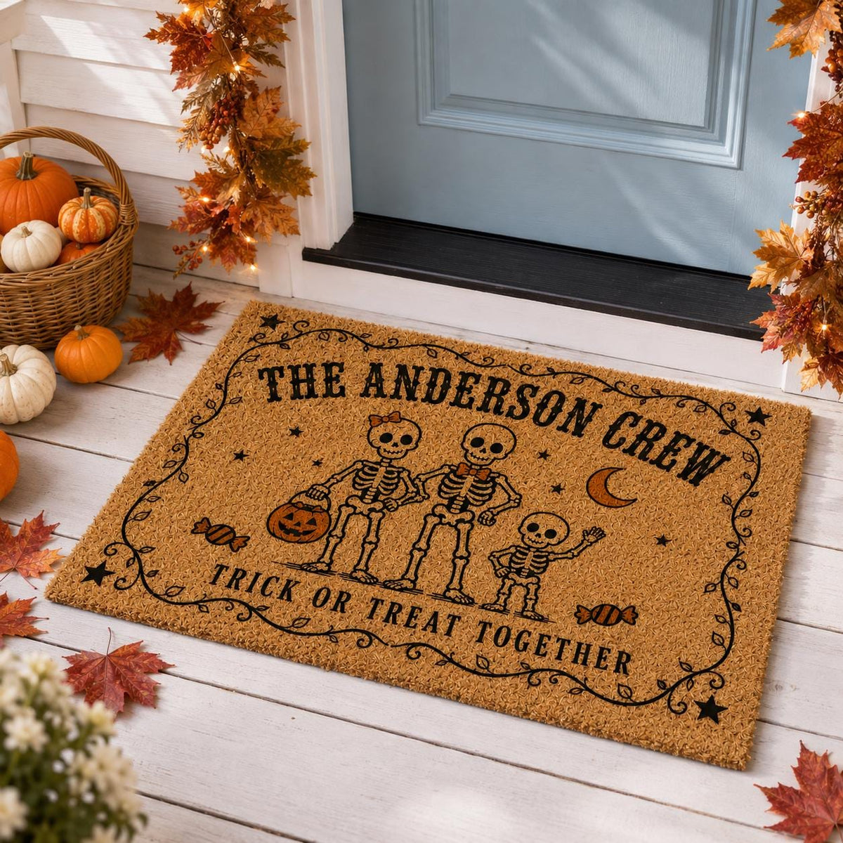 Skeleton Family Halloween Doormat - Personalized Family Name Welcome Mat - image 2