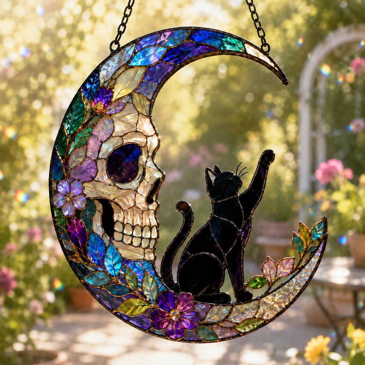 Skull Moon Suncatcher - Black Cat Acrylic Window Hanging - image 3