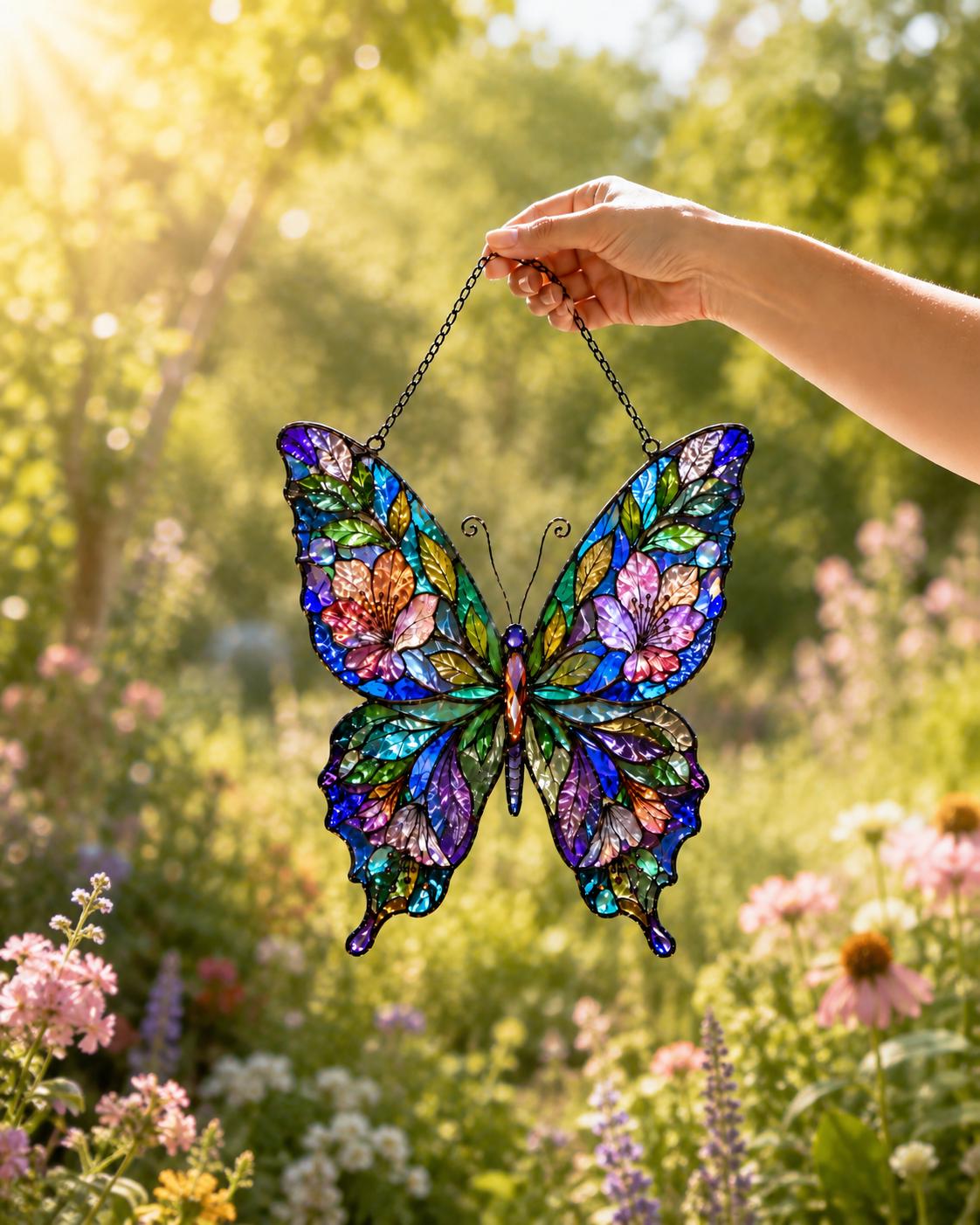 Botanical Butterfly Suncatcher - Acrylic Floral Window Hanging - image 2