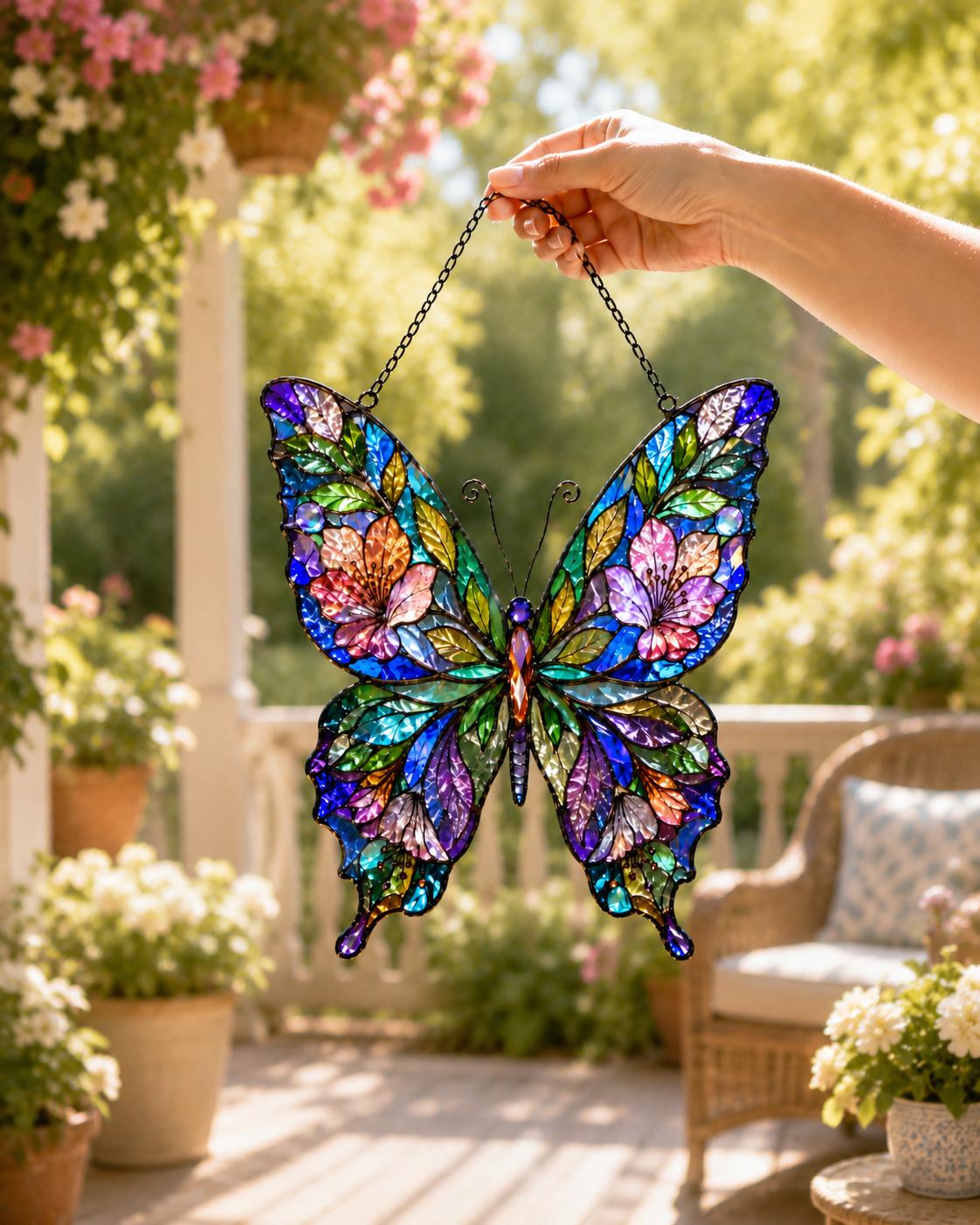 Botanical Butterfly Suncatcher - Acrylic Floral Window Hanging - image 3