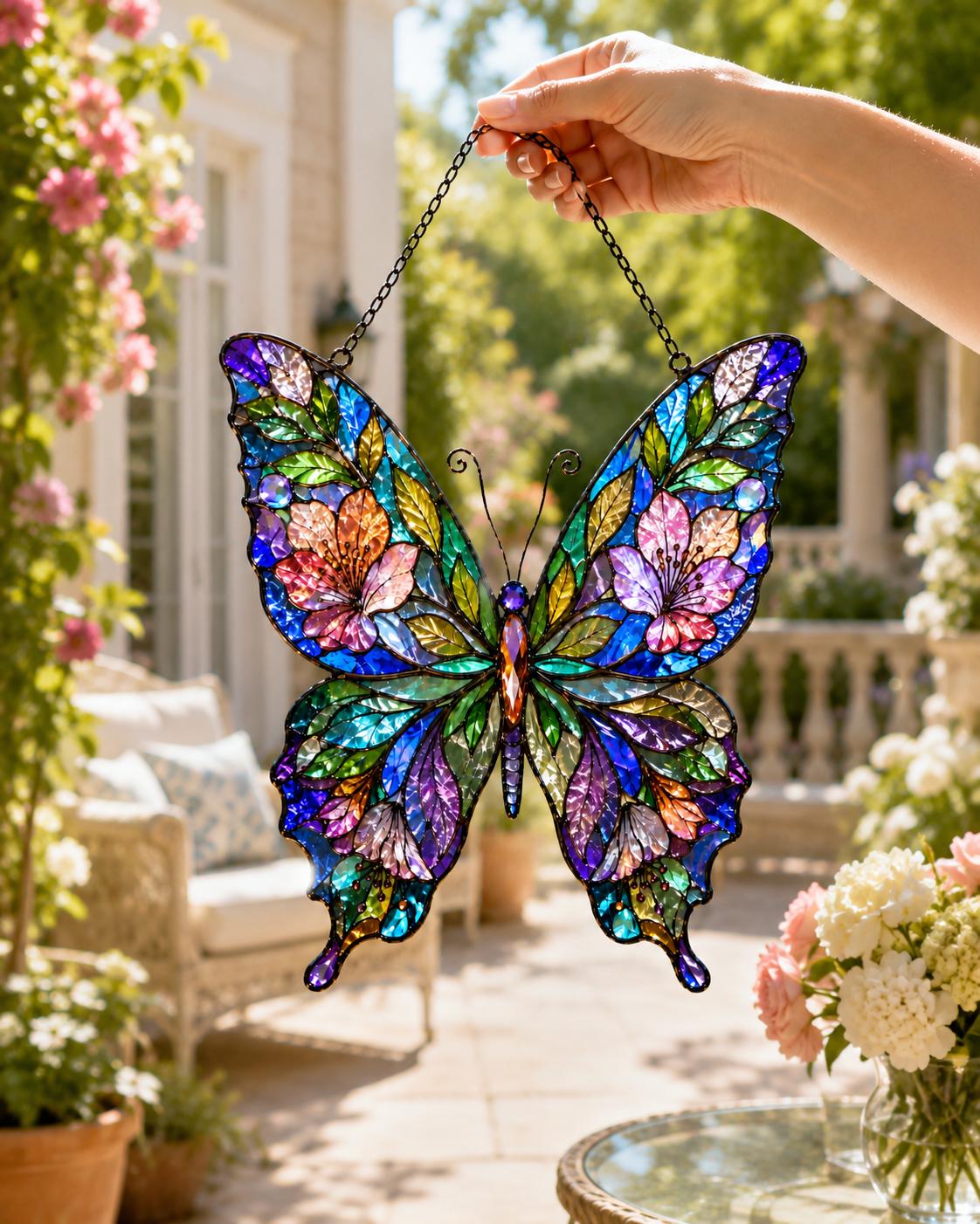 Botanical Butterfly Suncatcher - Acrylic Floral Window Hanging - image 5