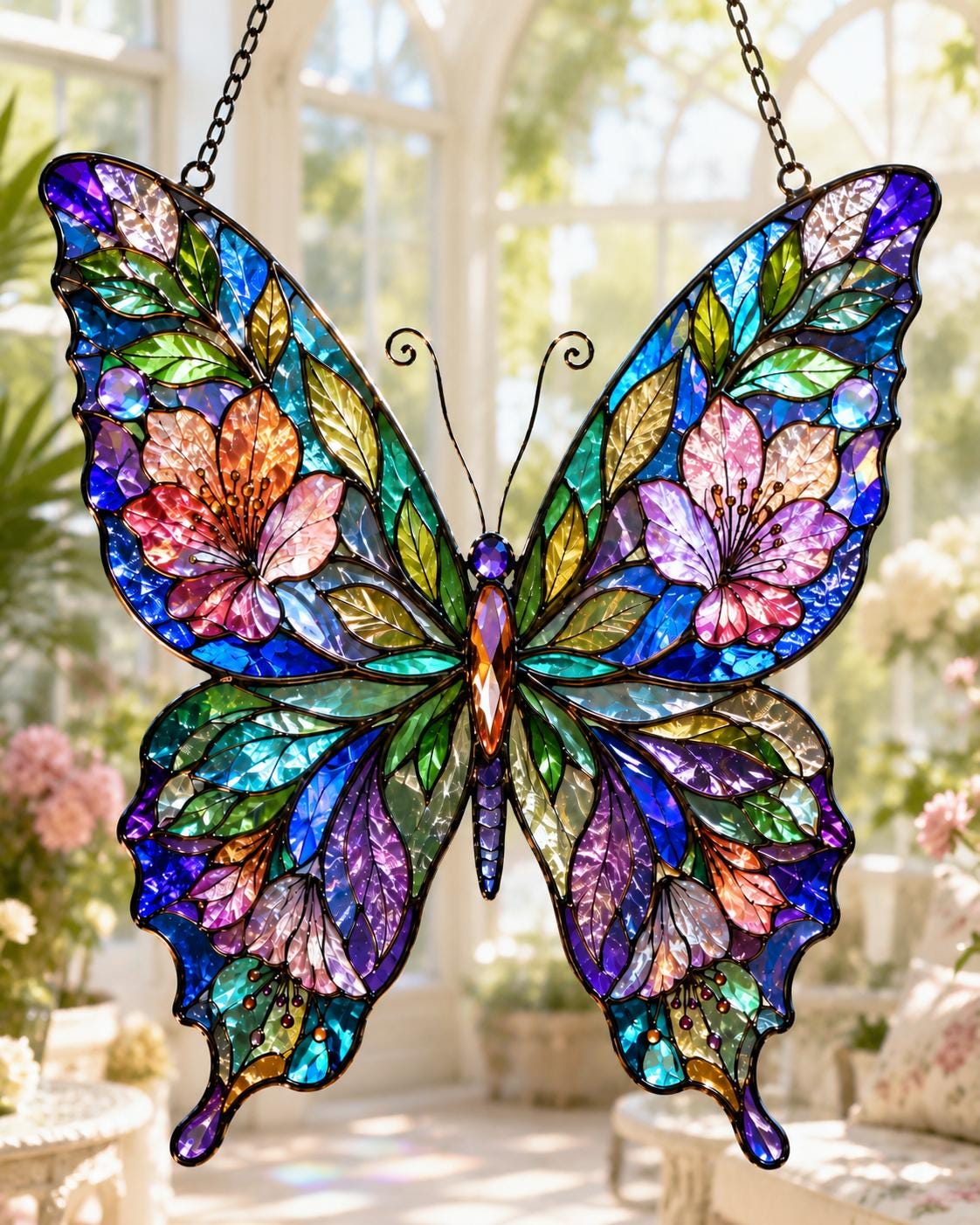 Botanical Butterfly Suncatcher - Acrylic Floral Window Hanging - image 7