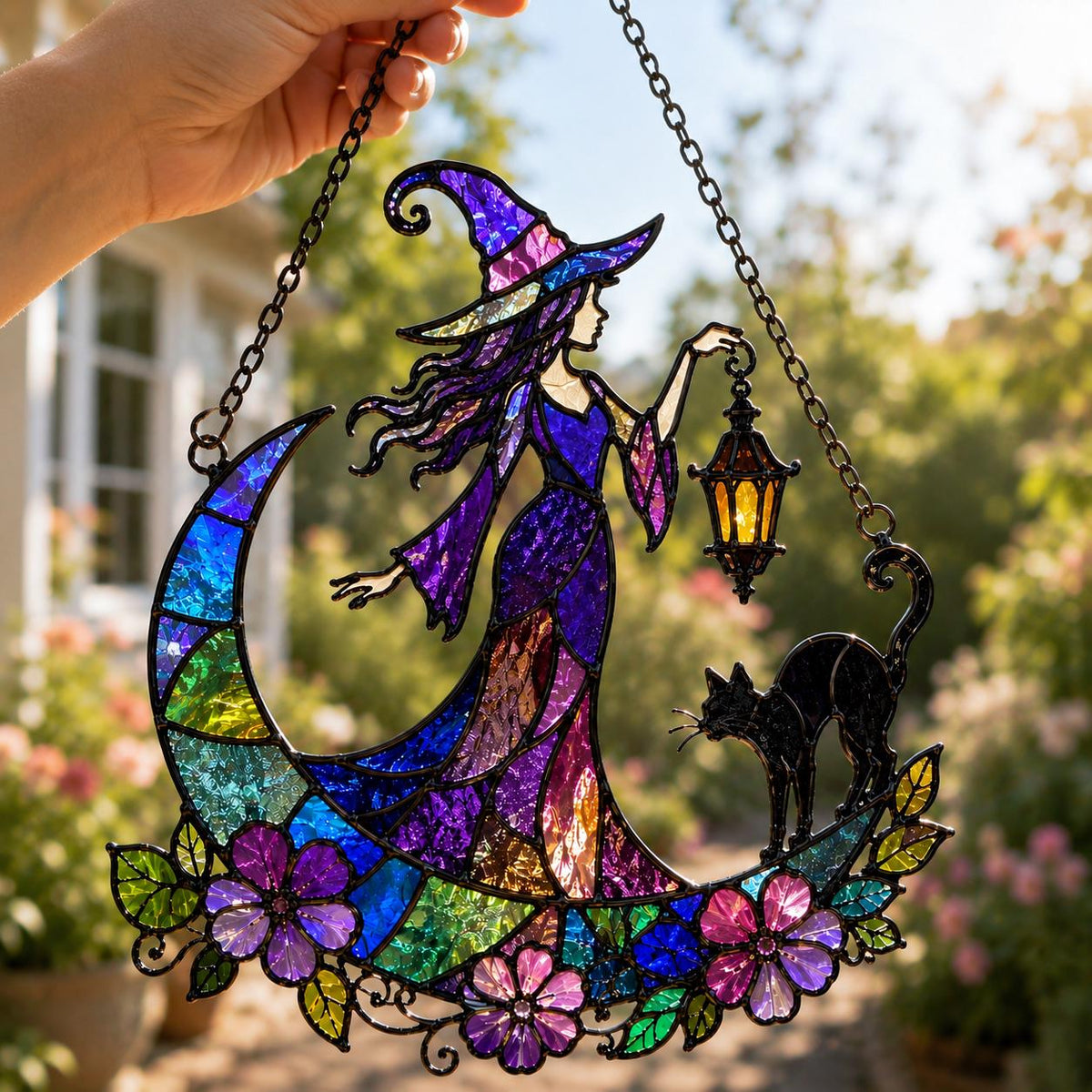 Witch & Black Cat Suncatcher - Crescent Moon Acrylic Window Hanging - image 5