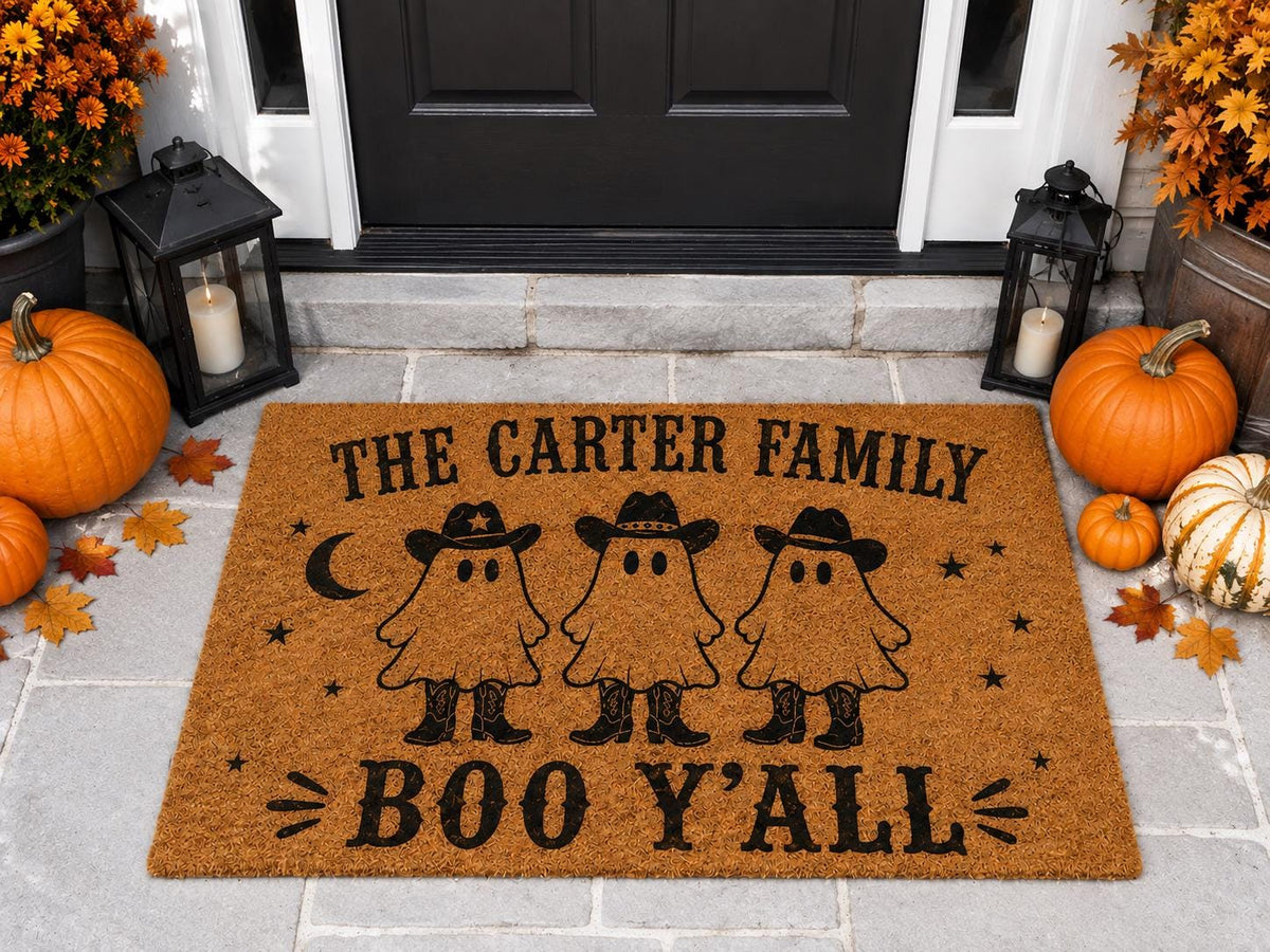 Personalized Halloween Doormat - Boo Y’all Ghost Family Mat