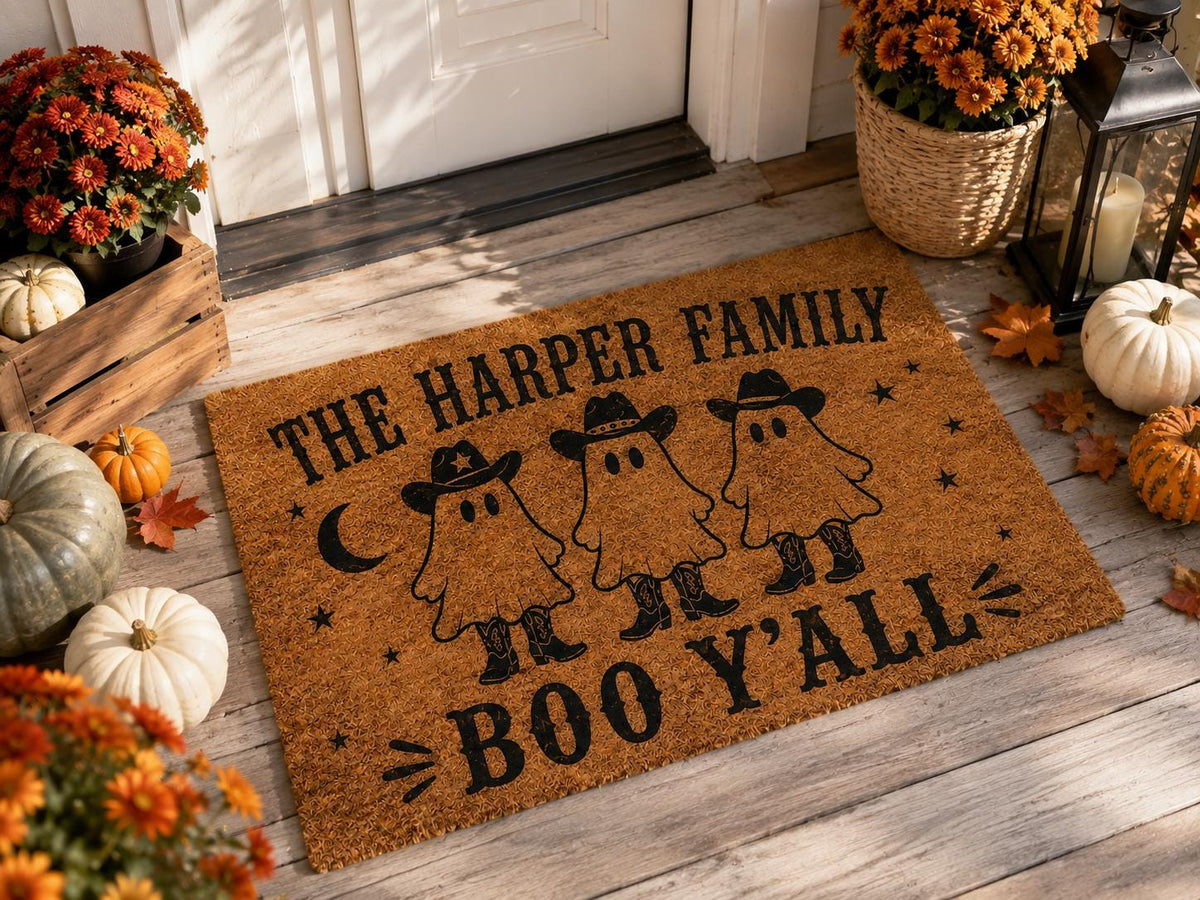 Personalized Halloween Doormat - Boo Y’all Ghost Family Mat - image 5