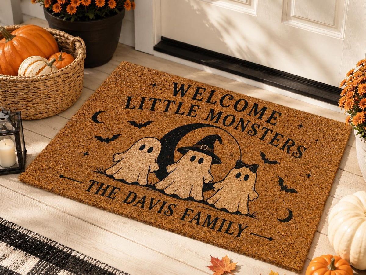 Welcome Little Monsters Doormat - Custom Ghost Family Name Mat - image 2