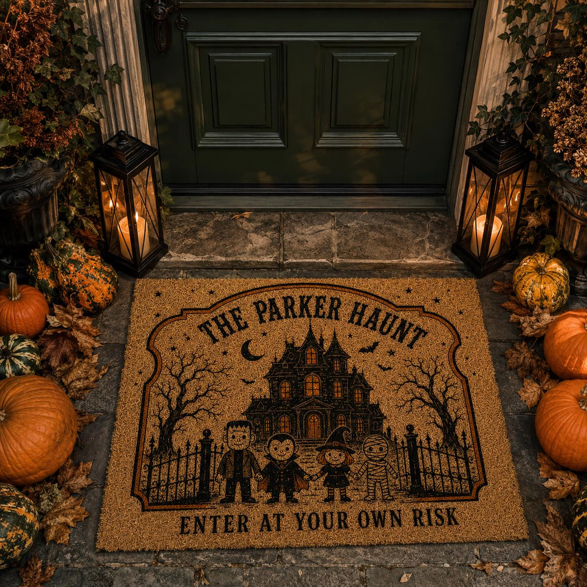 Haunted House Doormat - Personalized Monster Family Mat - image 4