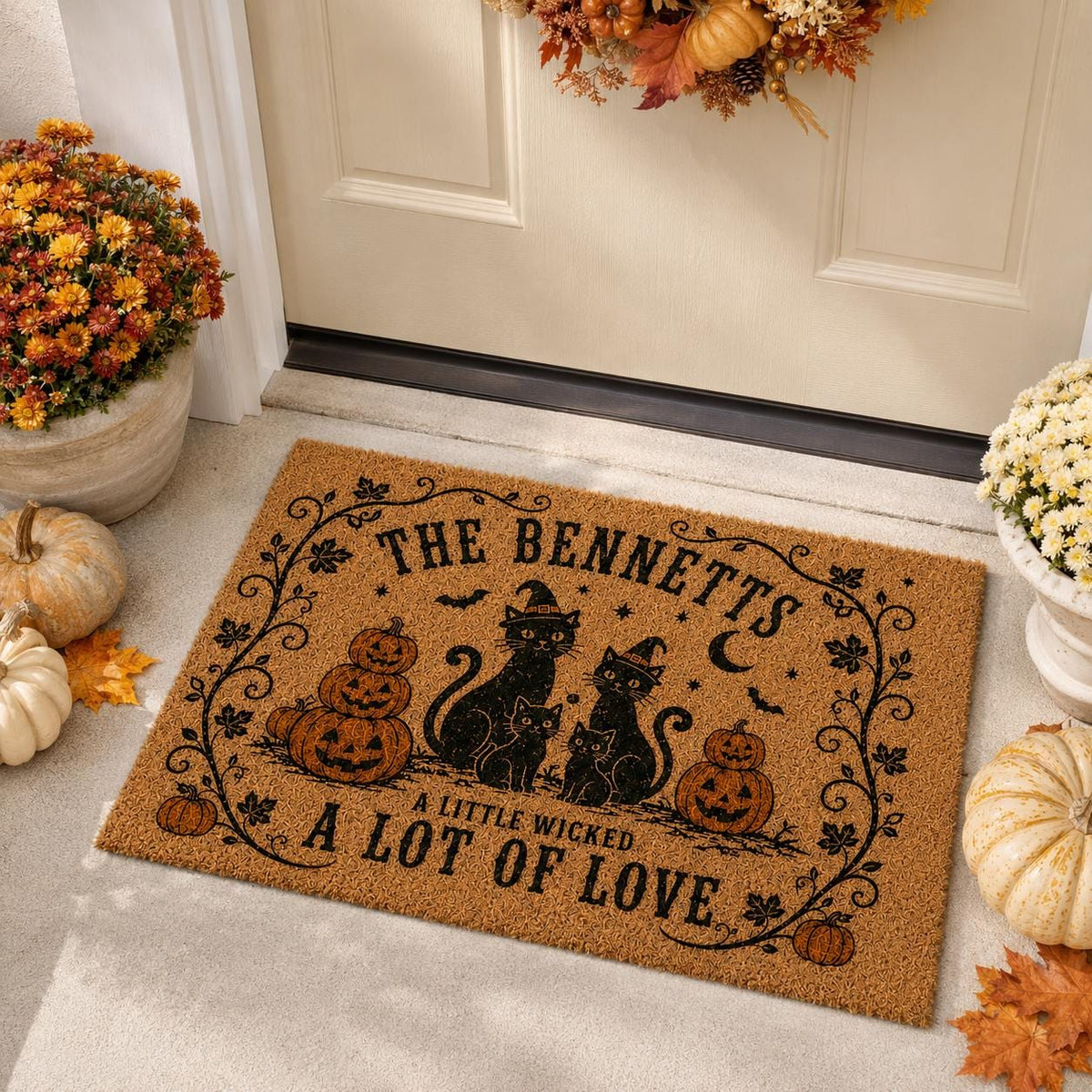 Black Cat Family Doormat - Personalized Witch Cat Welcome Mat - image 2