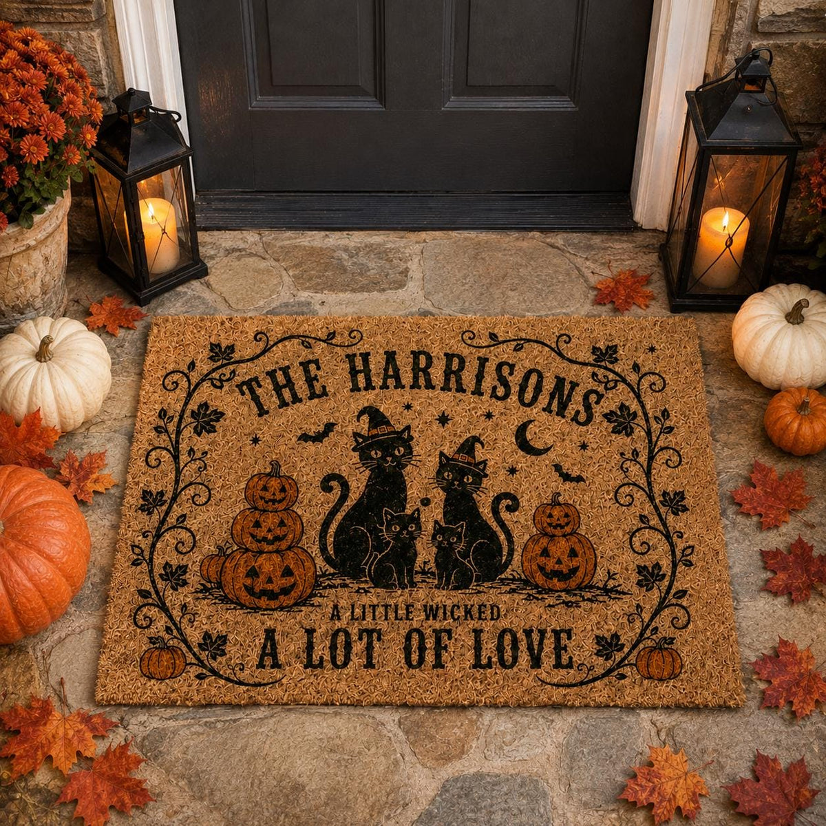 Black Cat Family Doormat - Personalized Witch Cat Welcome Mat - image 5