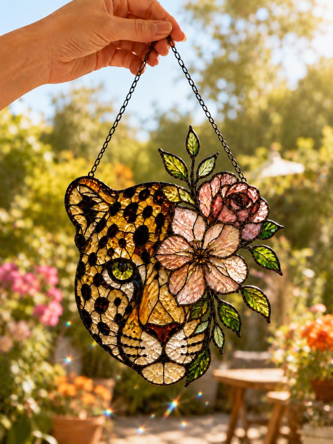 Floral Leopard Suncatcher - Acrylic Window Hanging - image 2