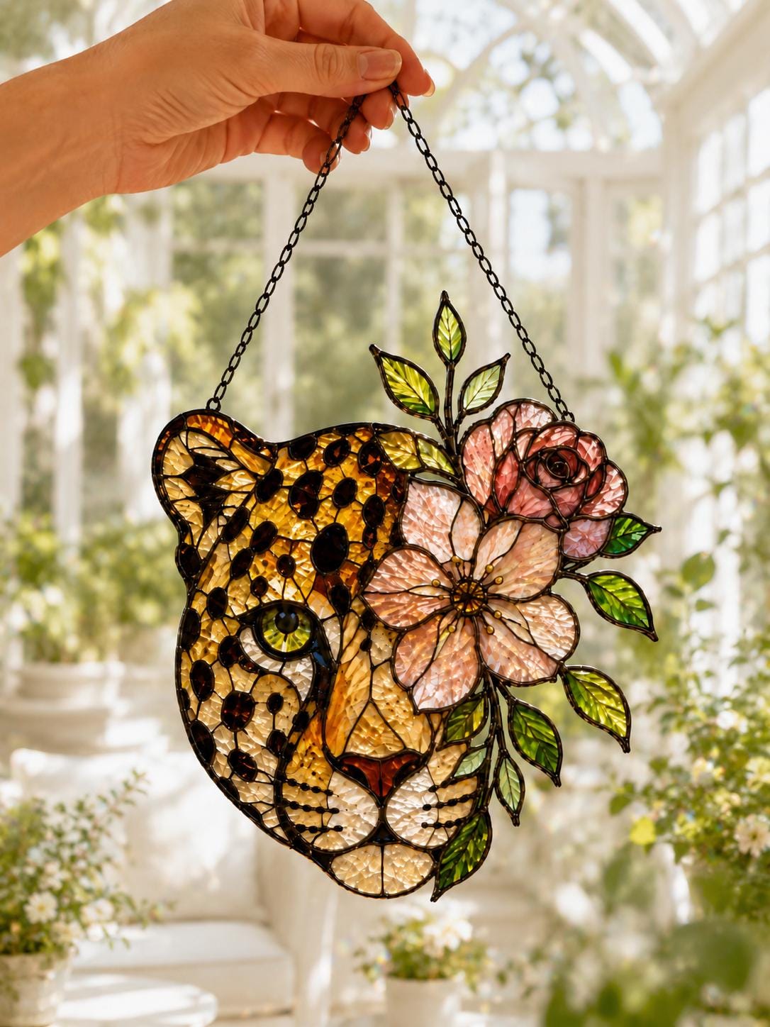 Floral Leopard Suncatcher - Acrylic Window Hanging - image 4