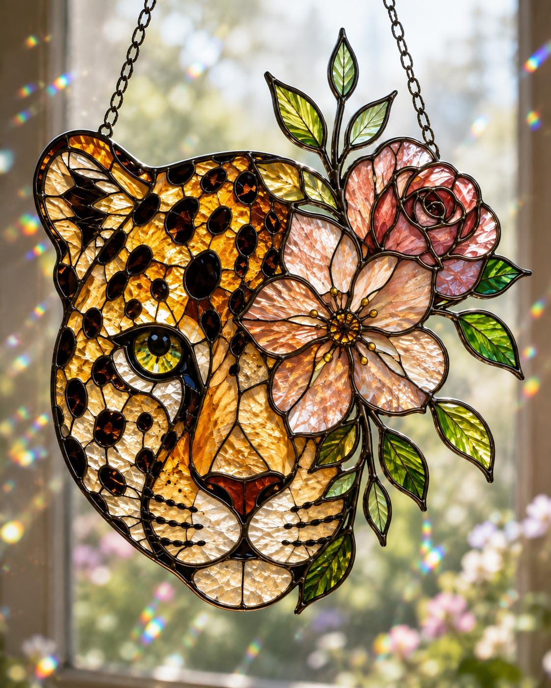 Floral Leopard Suncatcher - Acrylic Window Hanging - image 3