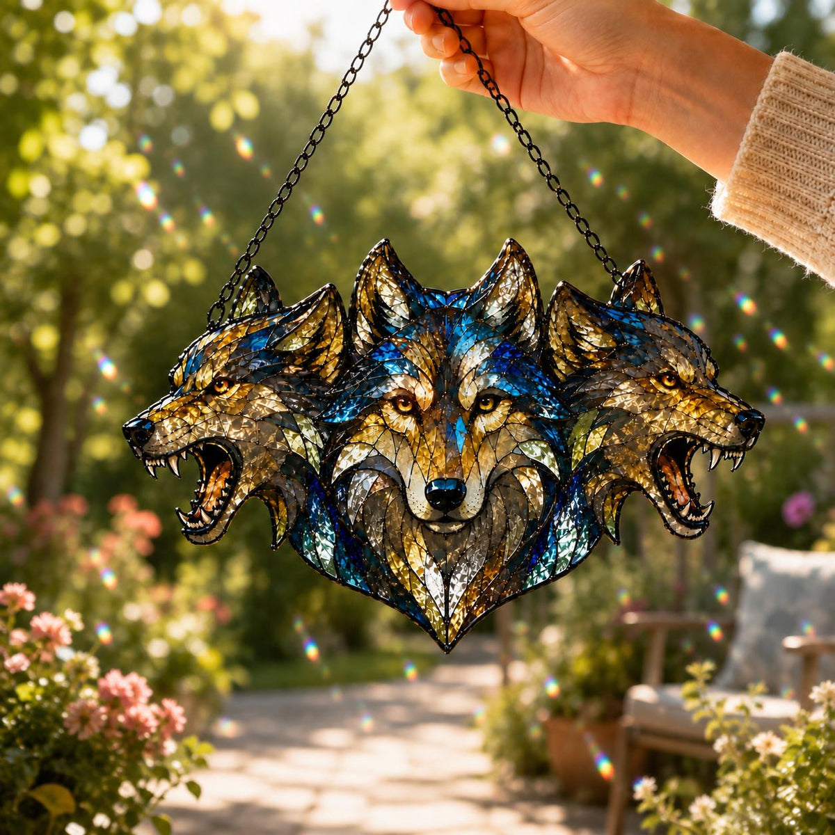 Three Wolves Suncatcher - Acrylic Wolf Pack Window Hanging - image 2
