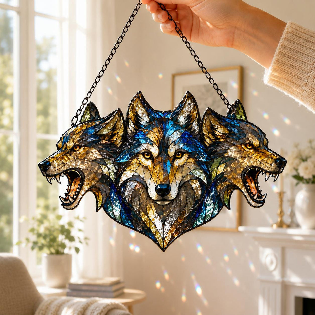 Three Wolves Suncatcher - Acrylic Wolf Pack Window Hanging - image 4