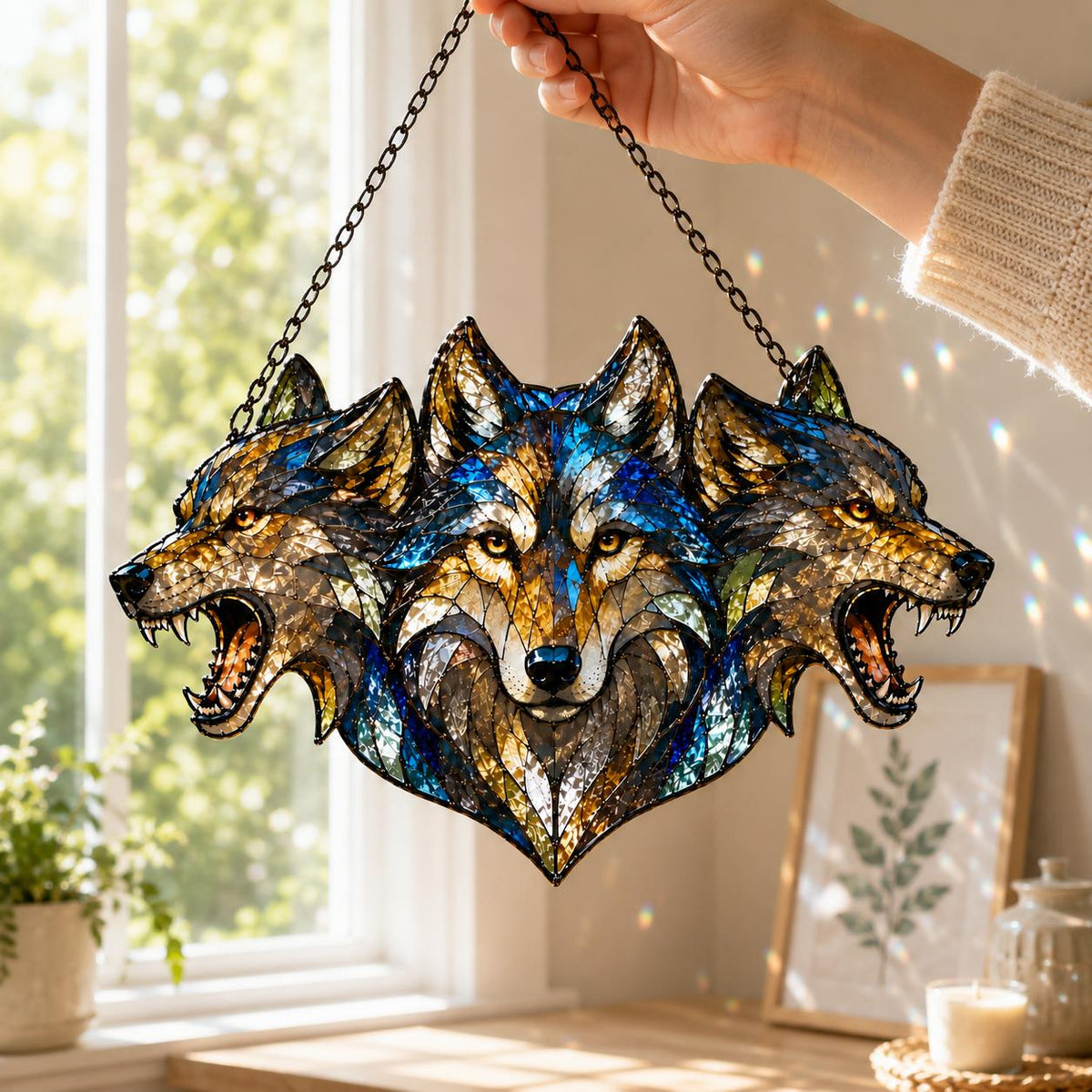 Three Wolves Suncatcher - Acrylic Wolf Pack Window Hanging - image 6