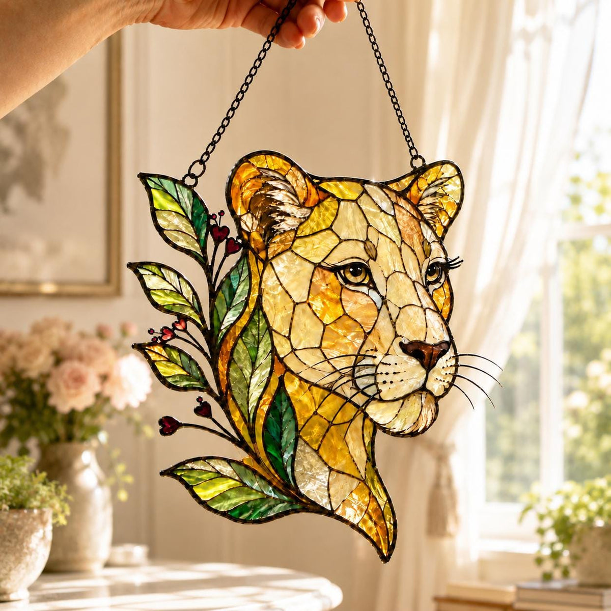 Lioness Suncatcher - Floral Acrylic Window Hanging - image 2