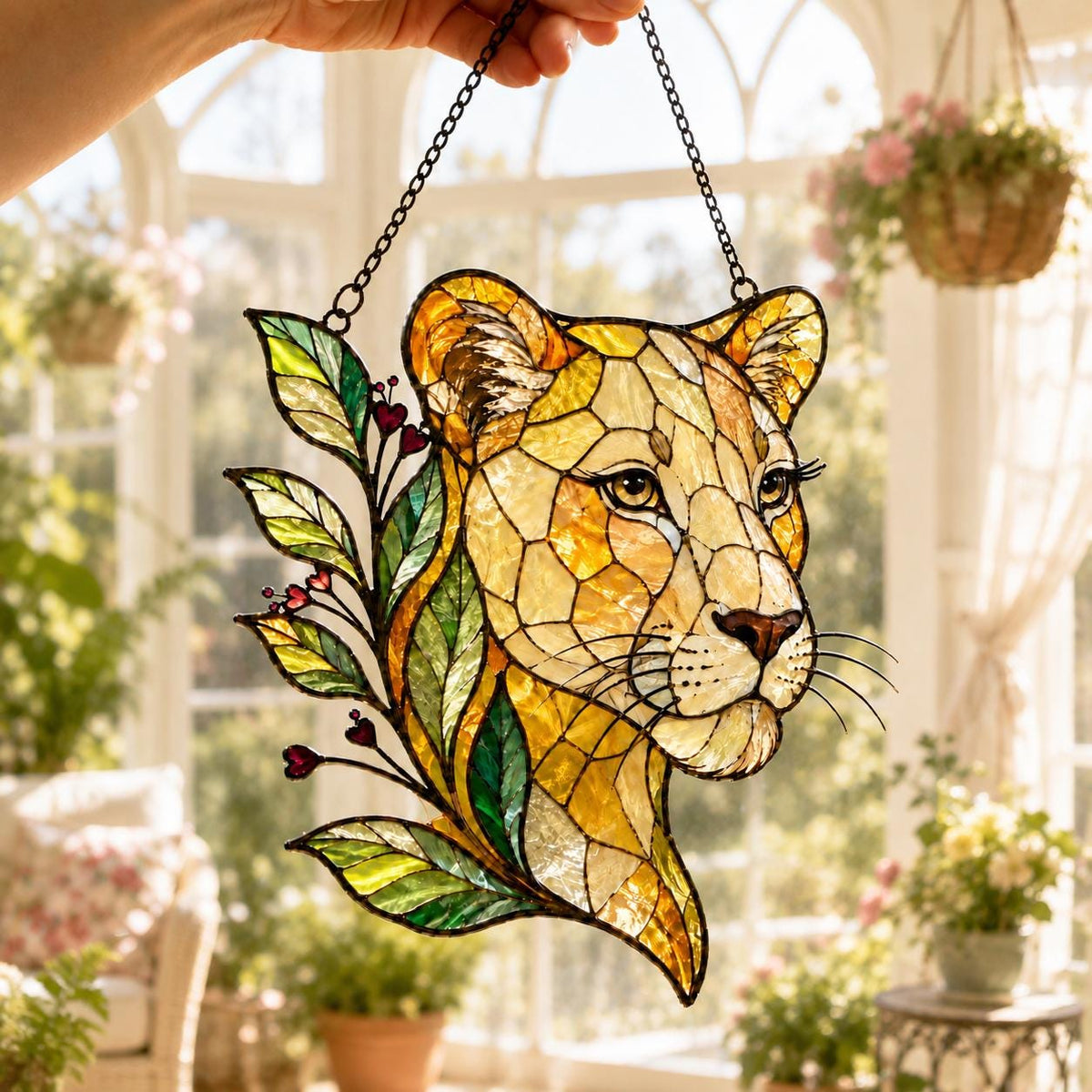 Lioness Suncatcher - Floral Acrylic Window Hanging - image 4