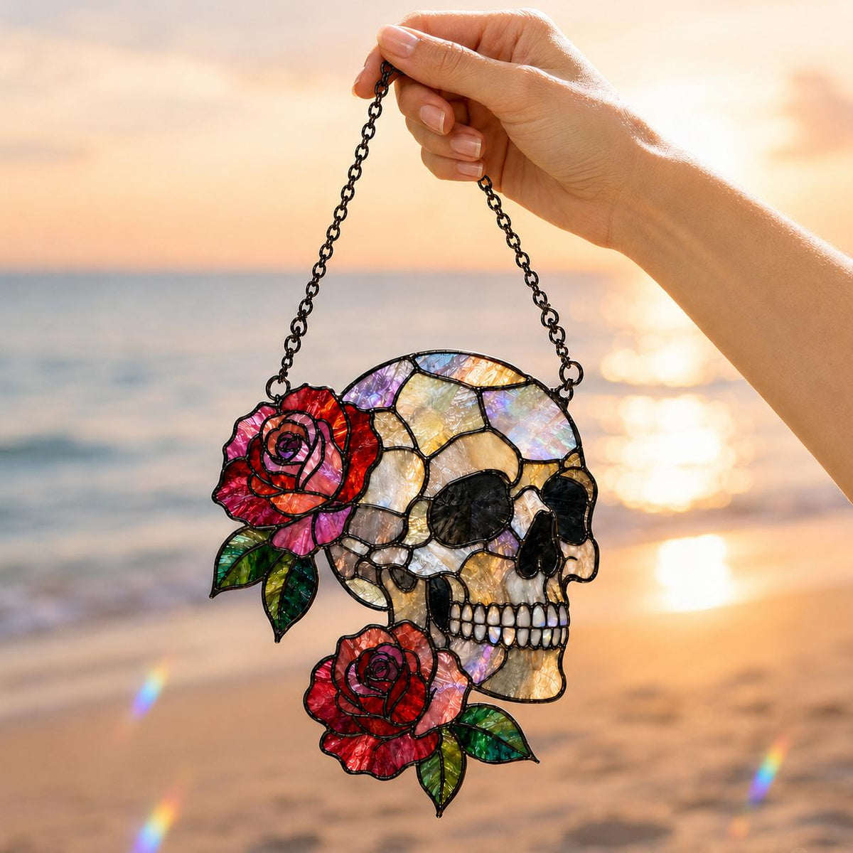 Rose Skull Suncatcher - Acrylic Skull Window Hanging - image 4