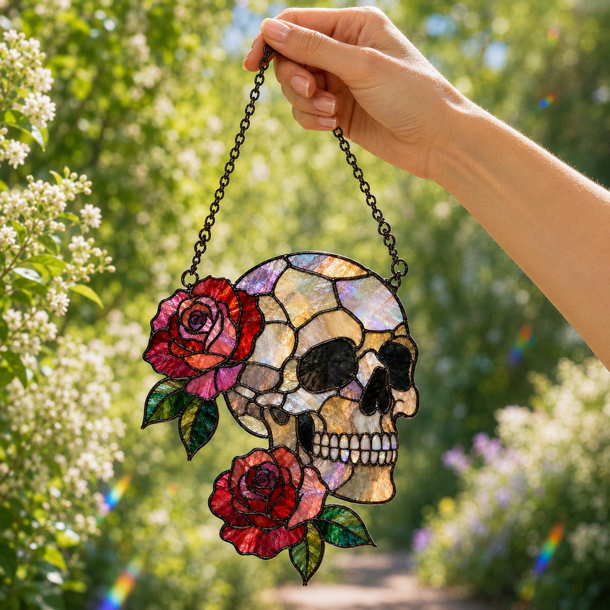 Rose Skull Suncatcher - Acrylic Skull Window Hanging - image 6