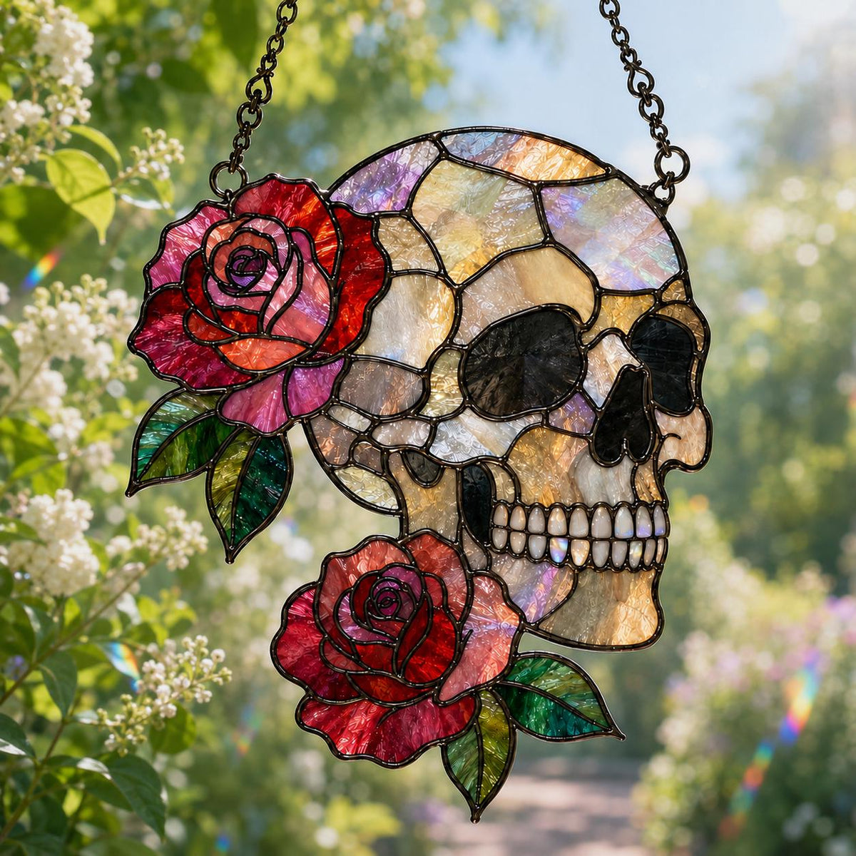 Rose Skull Suncatcher - Acrylic Skull Window Hanging - image 5