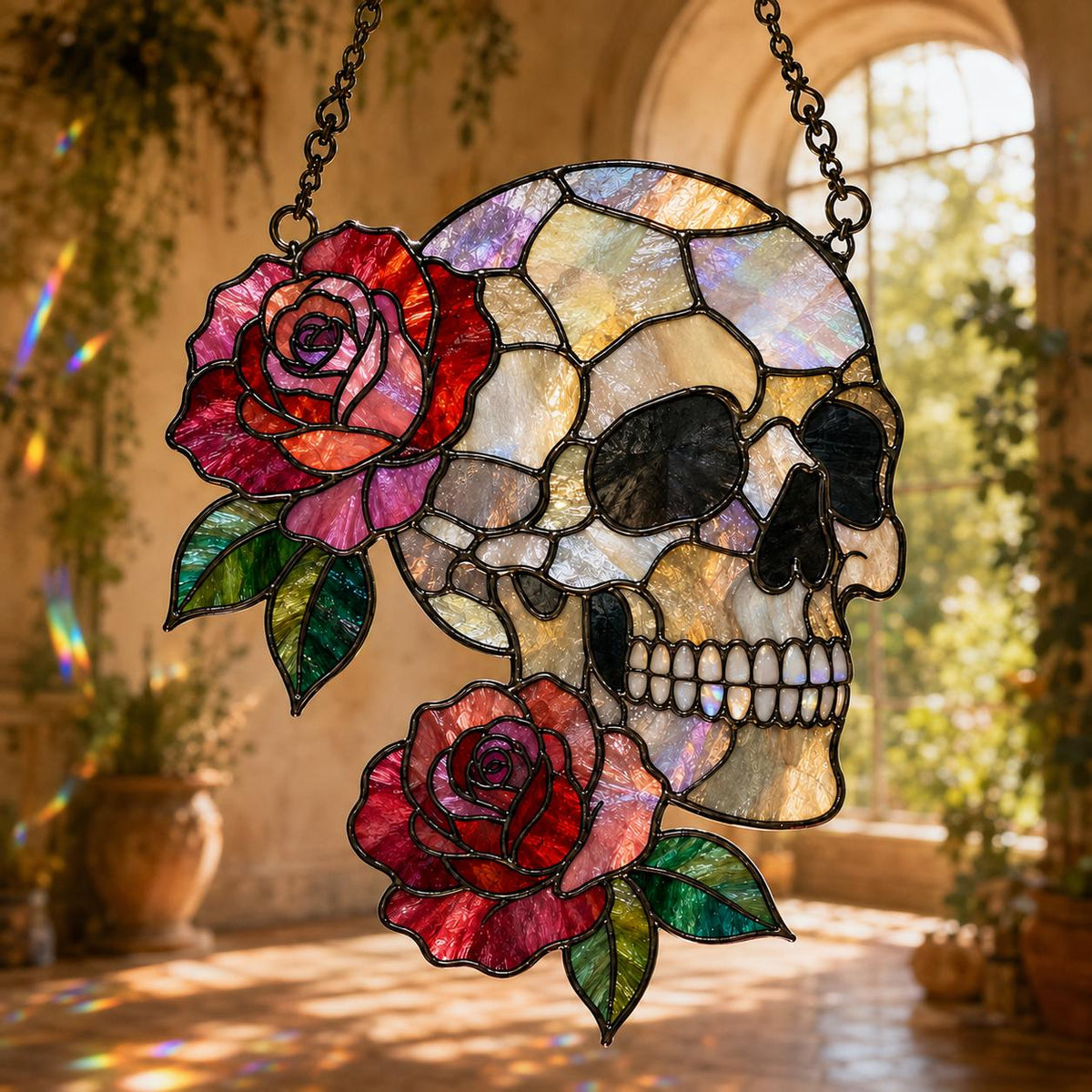 Rose Skull Suncatcher - Acrylic Skull Window Hanging - image 3