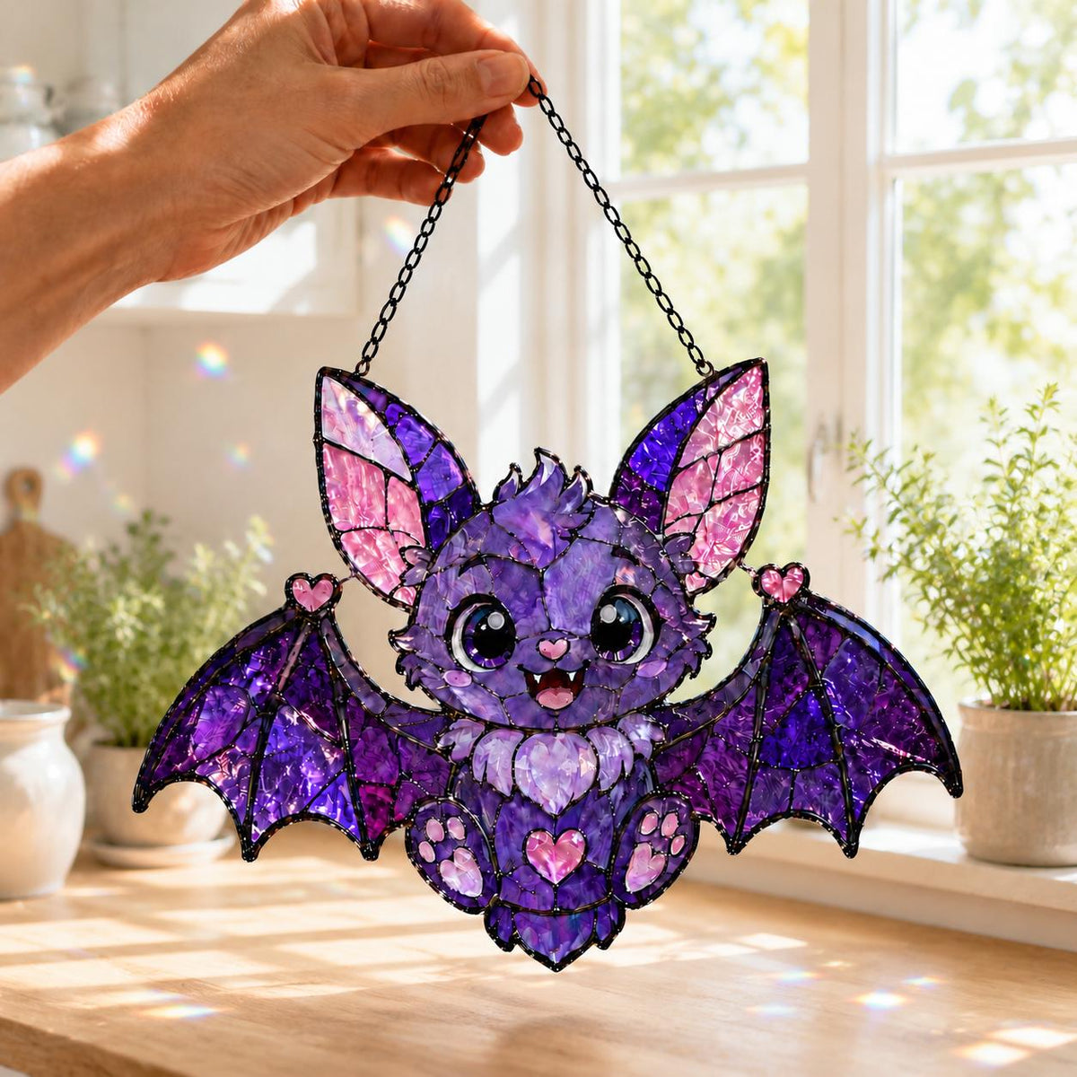 Cute Bat Suncatcher - Purple Acrylic Window Hanging