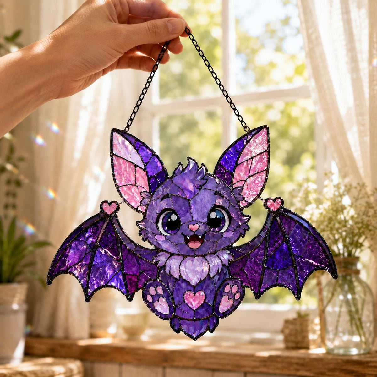Cute Bat Suncatcher - Purple Acrylic Window Hanging - image 3