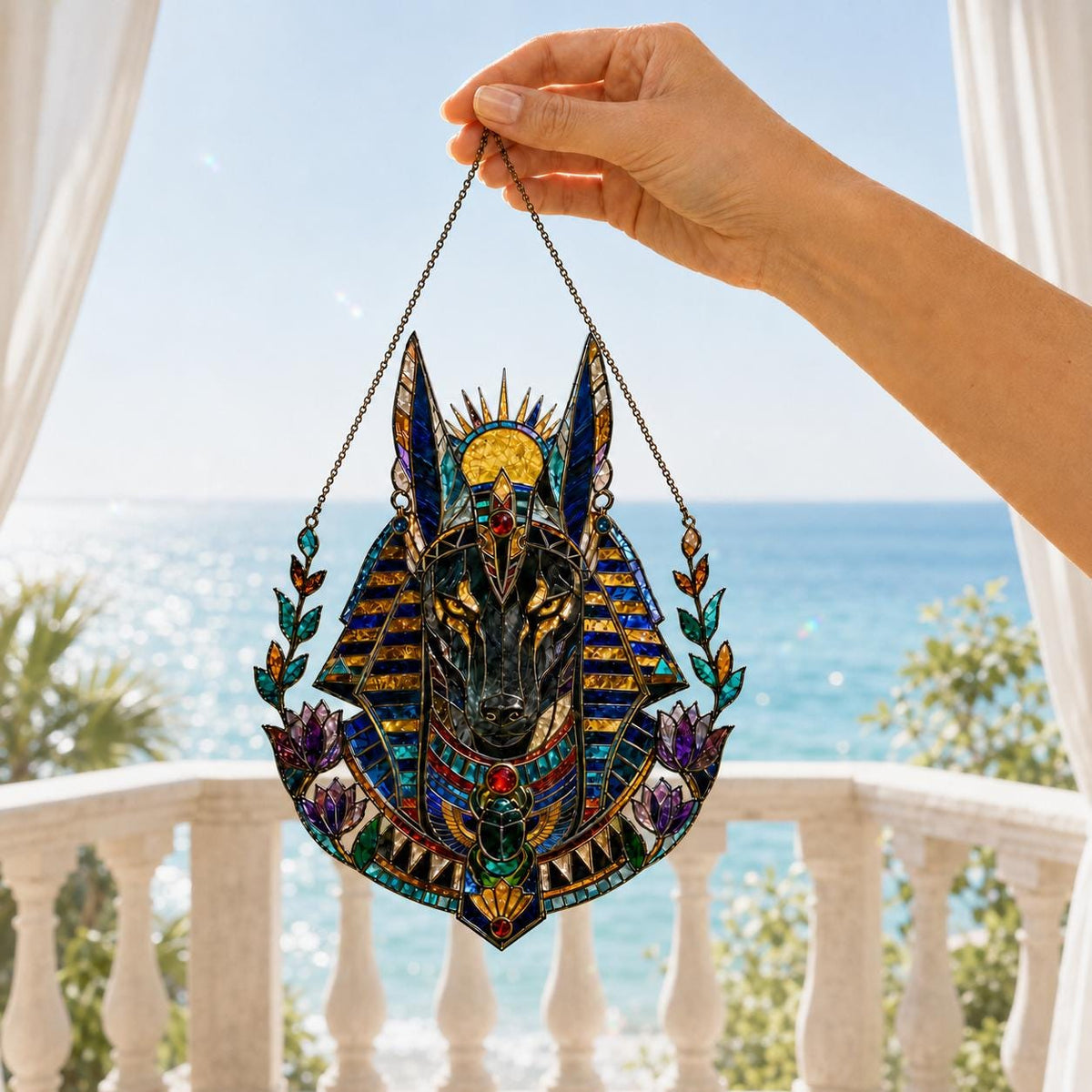 Anubis Suncatcher - Acrylic Egyptian God Window Hanging - image 2