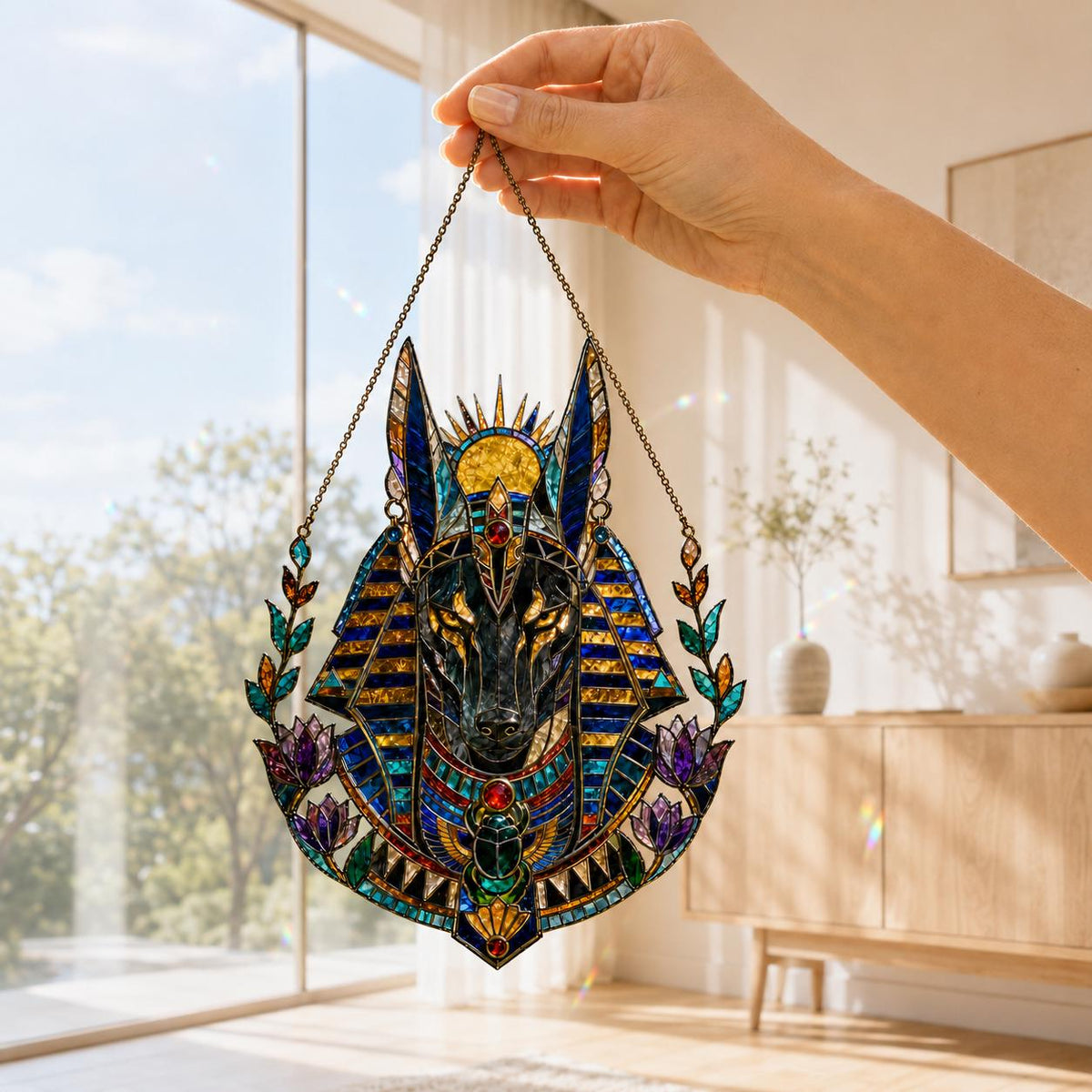 Anubis Suncatcher - Acrylic Egyptian God Window Hanging - image 4