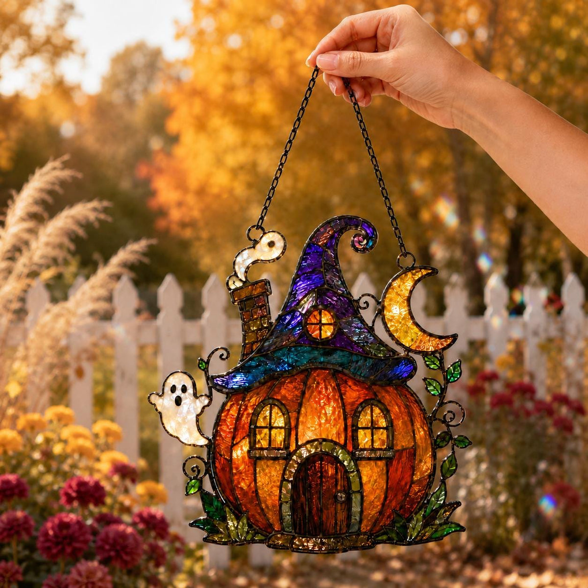 Halloween Pumpkin House Suncatcher - Acrylic Window Hanging - image 2