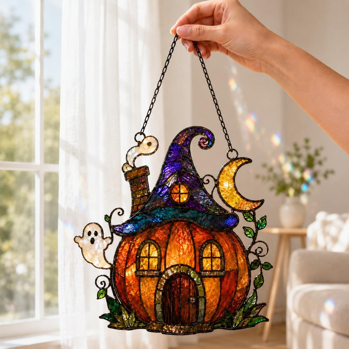 Halloween Pumpkin House Suncatcher - Acrylic Window Hanging - image 4