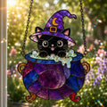 Witch Cat Cauldron Suncatcher - Acrylic Halloween Window Hanging