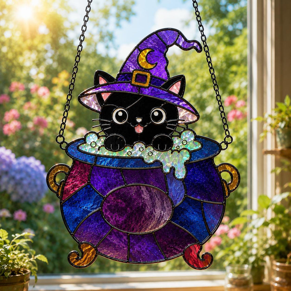Witch Cat Cauldron Suncatcher - Acrylic Halloween Window Hanging - image 5