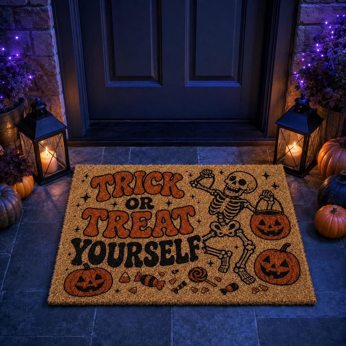 Trick or Treat Yourself Doormat - Halloween Skeleton Door Mat - image 3