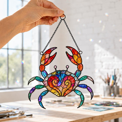 Acrylic Crab Suncatcher - Colorful Stained Glass Crab Window Hanging - image 2