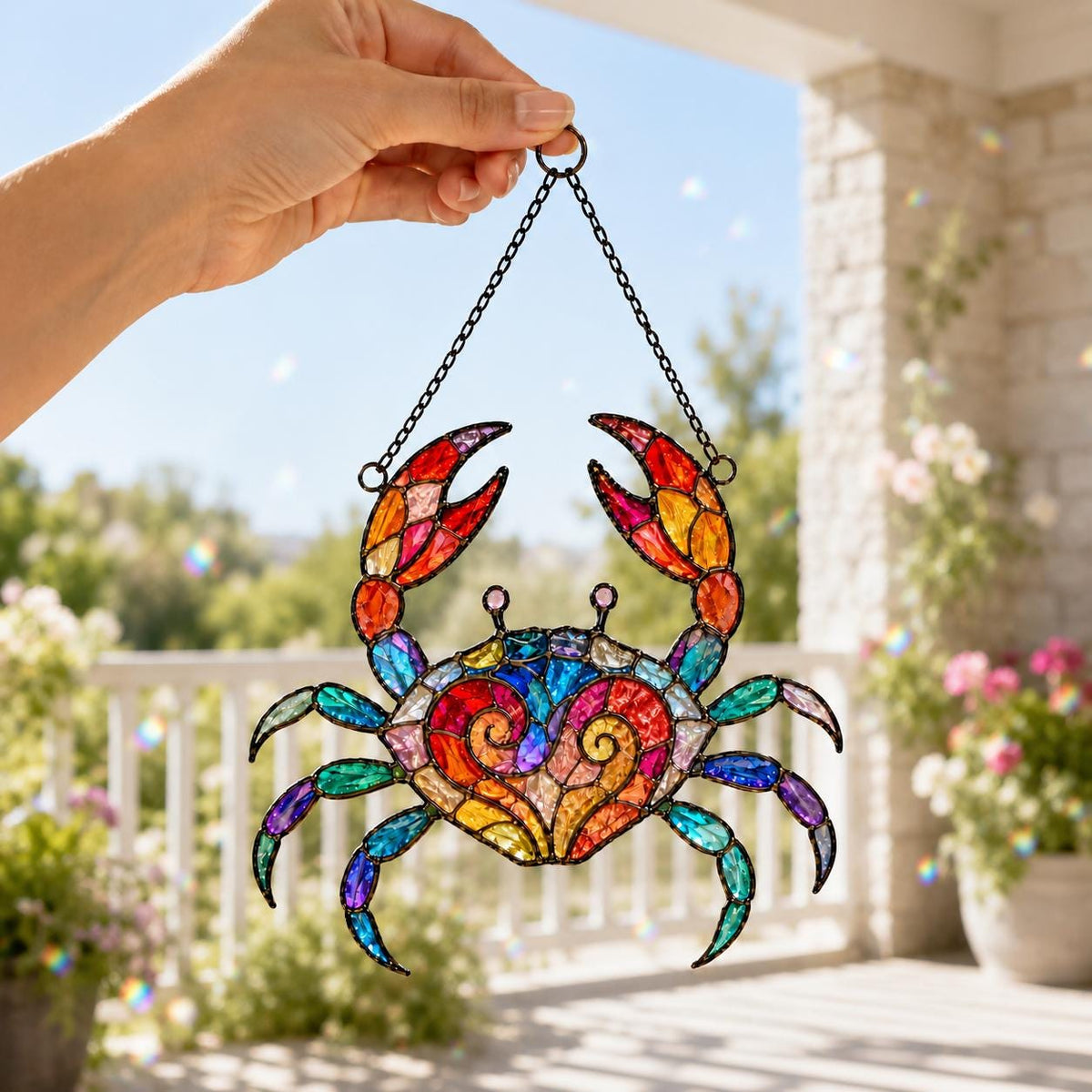 Acrylic Crab Suncatcher - Colorful Stained Glass Crab Window Hanging - image 4