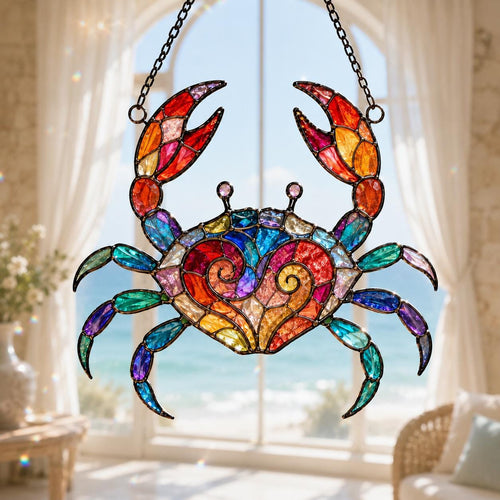 Acrylic Crab Suncatcher - Colorful Stained Glass Crab Window Hanging