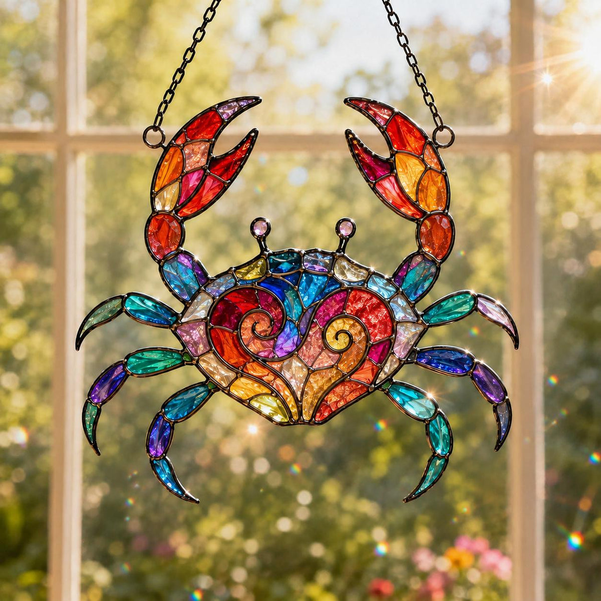Acrylic Crab Suncatcher - Colorful Stained Glass Crab Window Hanging - image 3