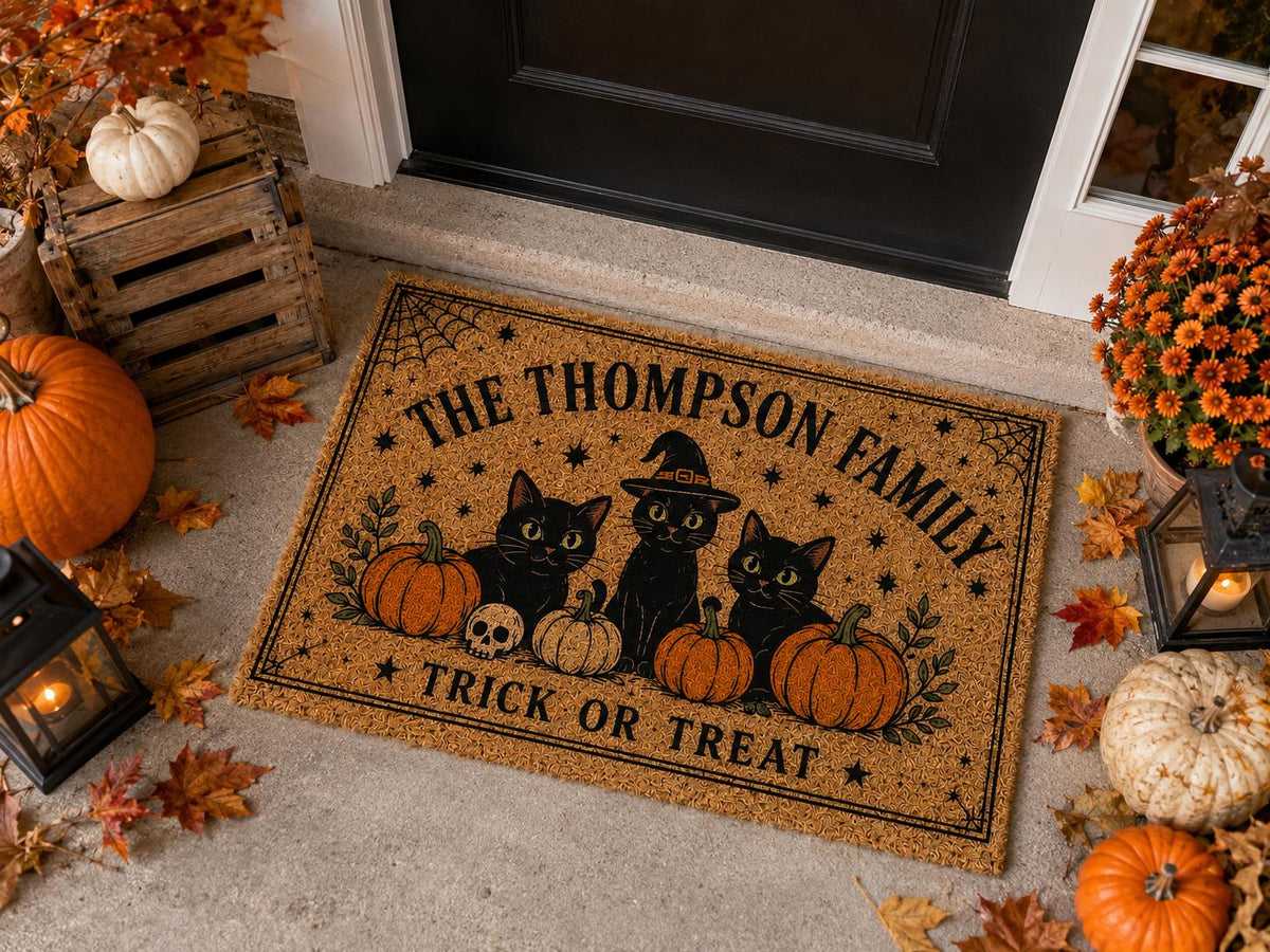 Black Cat Halloween Doormat - Personalized Family Name Welcome Mat - image 2