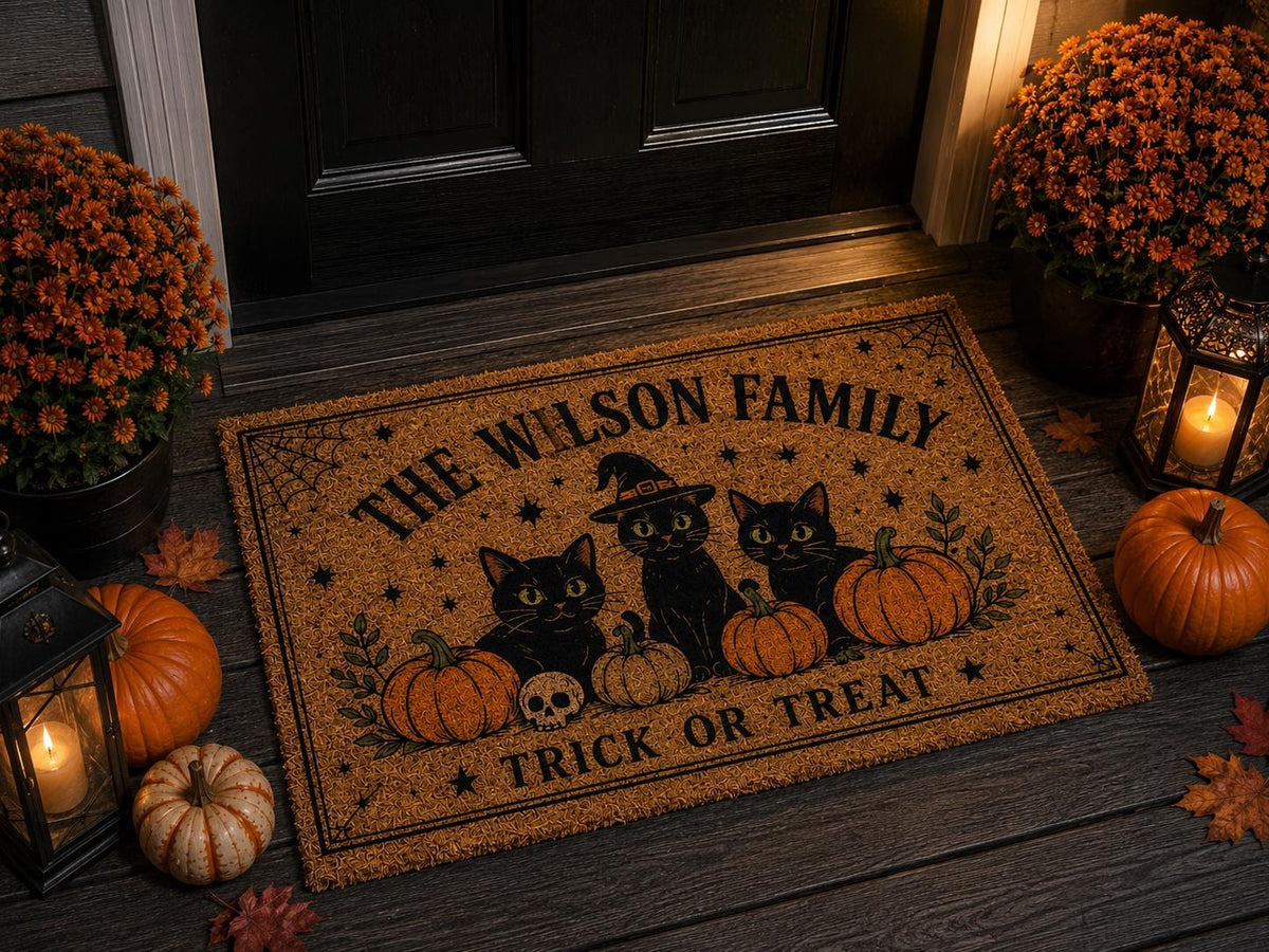 Black Cat Halloween Doormat - Personalized Family Name Welcome Mat - image 5
