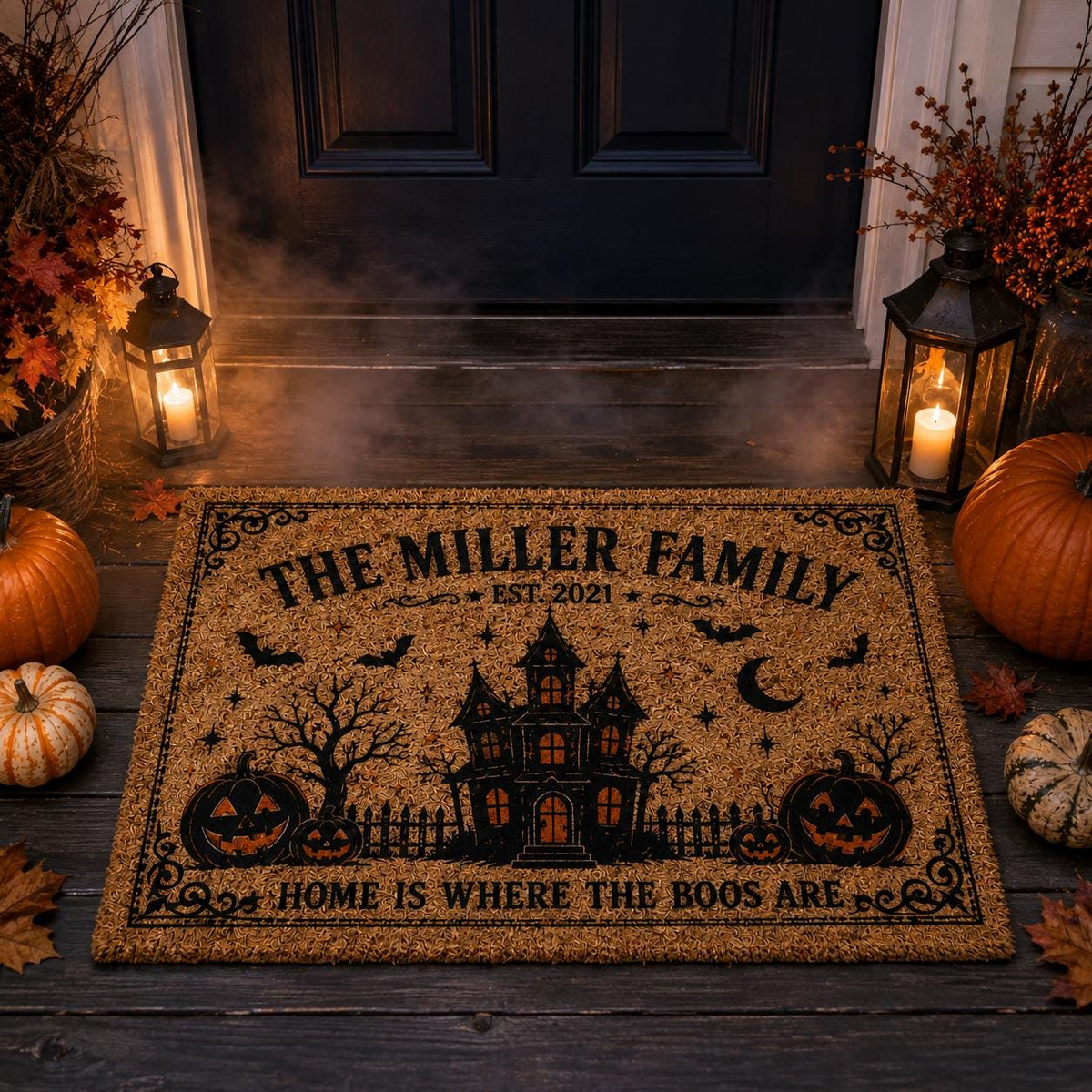 Haunted House Doormat - Personalized Family Name Halloween Mat - image 2