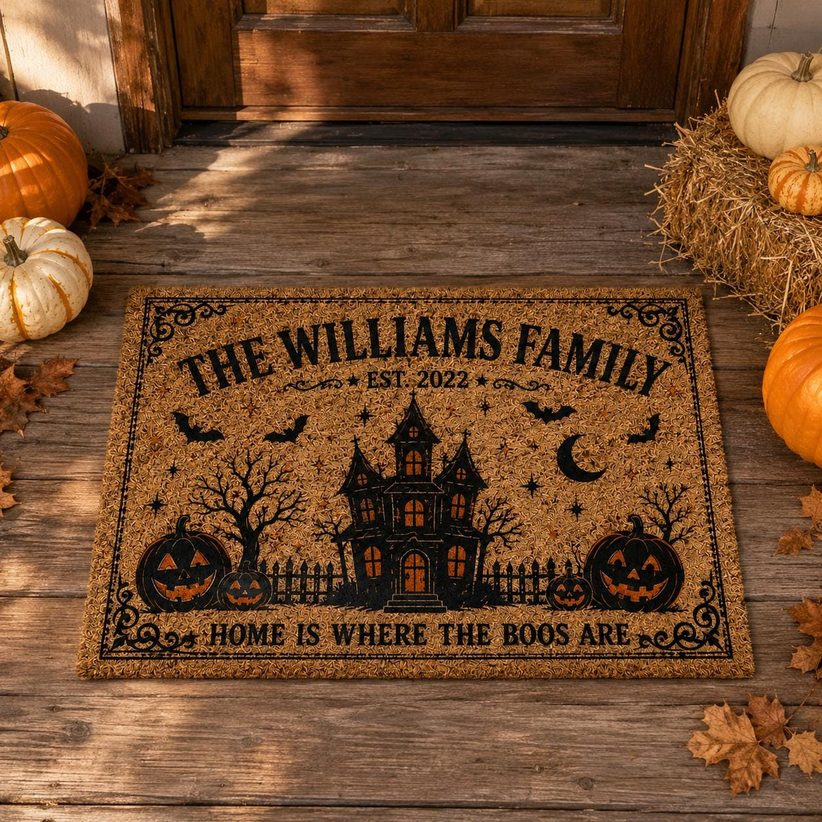 Haunted House Doormat - Personalized Family Name Halloween Mat - image 4