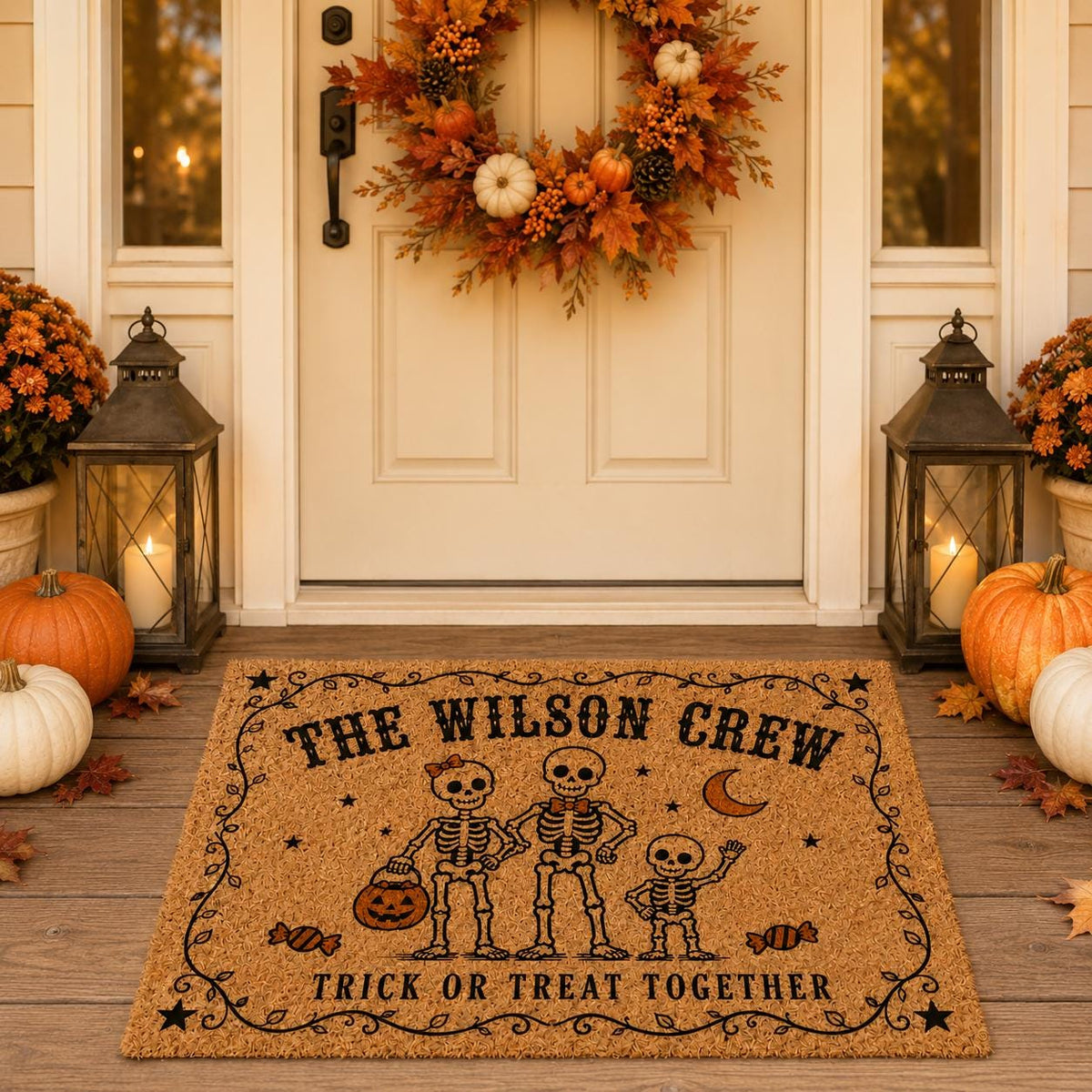 Skeleton Family Halloween Doormat - Personalized Family Name Welcome Mat